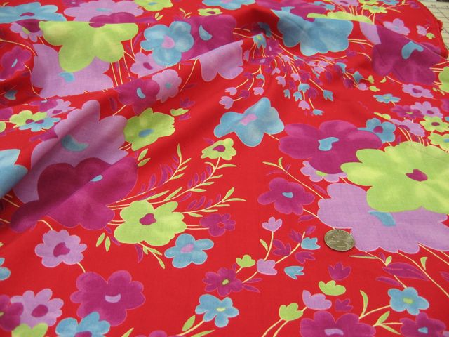 FLORAL PRINT ON RED - BLUE, GREEN, LAVENDER FLORAL PRINT ON RED - BLUE, GREEN, LAVENDER