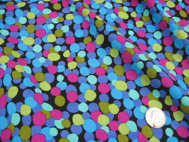 MAGGY LONDON RAYON CHALLIS - COLORED CIRCLES ON BLACK MAGGY LONDON RAYON CHALLIS - COLORED CIRCLES ON BLACK