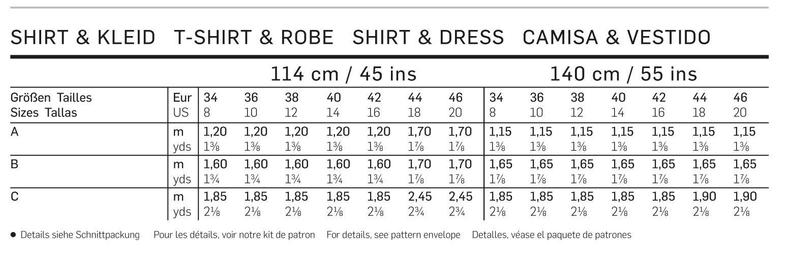 Click to magnify/shrink Burda 6910 Dresses Chart
