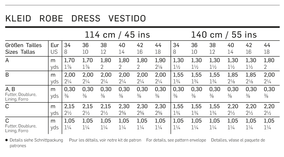 Click to magnify/shrink Burda 6920 Dresses Chart