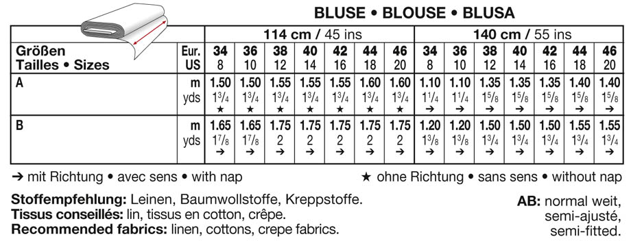 Click to magnify/shrink Burda 7648 BLOUSE Chart