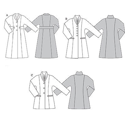 Click to magnify/shrink Burda 7731 Coat Line Drawing
