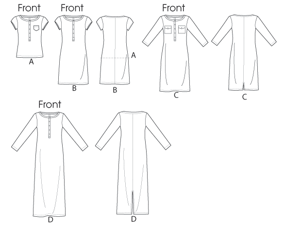 McCall's 6747 Misses' Top and Dresses Line Drawing