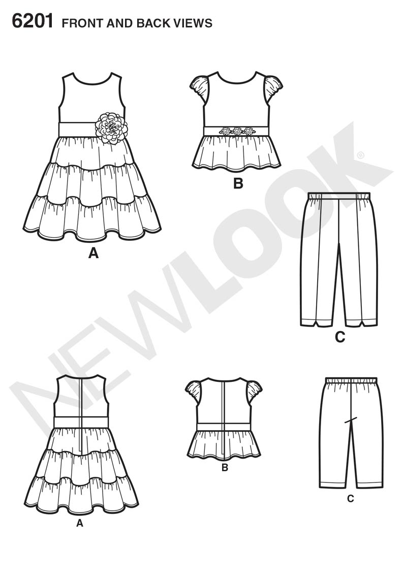 Click to magnify/shrink New Look 6201 Children's Dress Line Drawing