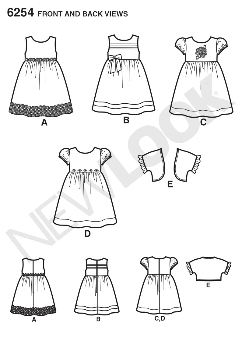 Click to magnify/shrink New Look 6254 Toddlers' Dress and Bolero Line Drawing