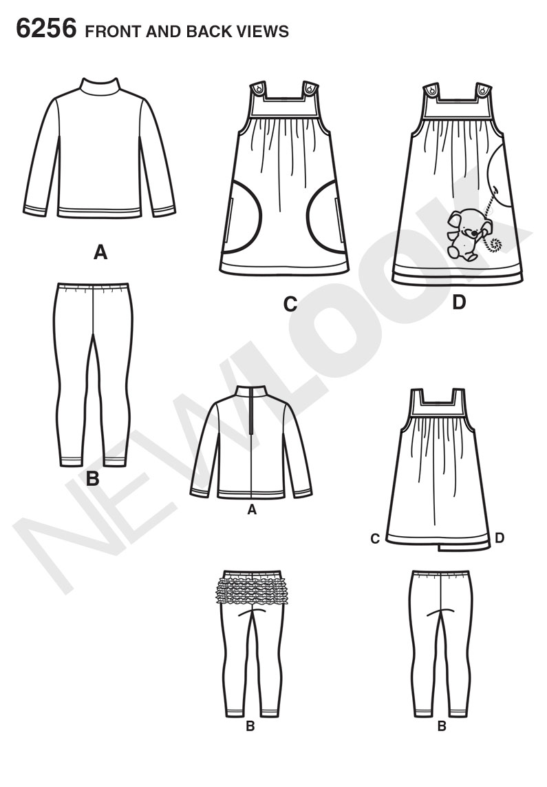 Click to magnify/shrink New Look 6256 Toddlers' Jumper and Knit Top and Leggings Line Drawing