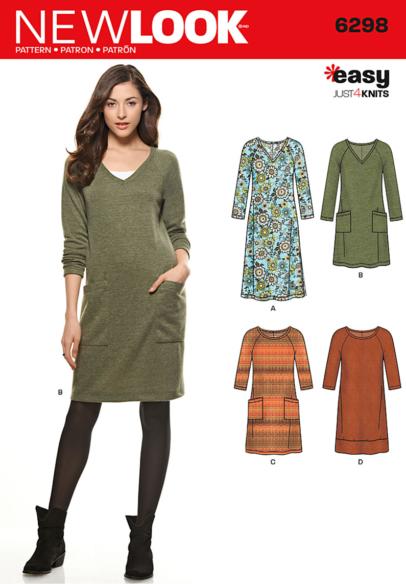 New Look Misses' Knit Dress with Neckline & Length Variations  6298