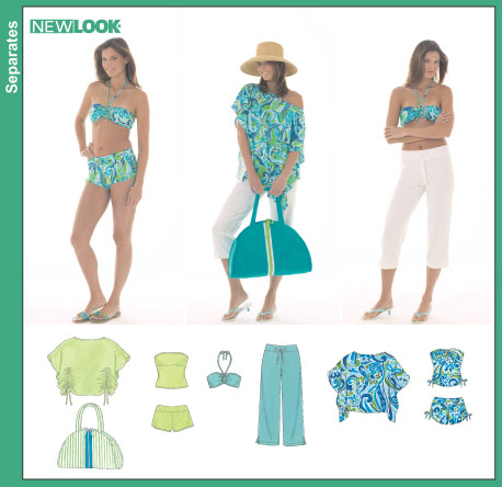 New Look Misses Swimsuit or Top and Shorts, Capri Pants, Poncho Top and Tote Bag 6469