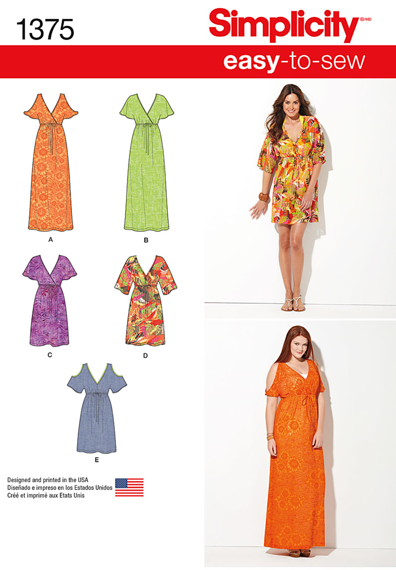 Simplicity Misses' Easy to Sew Pullover Dresses 1375