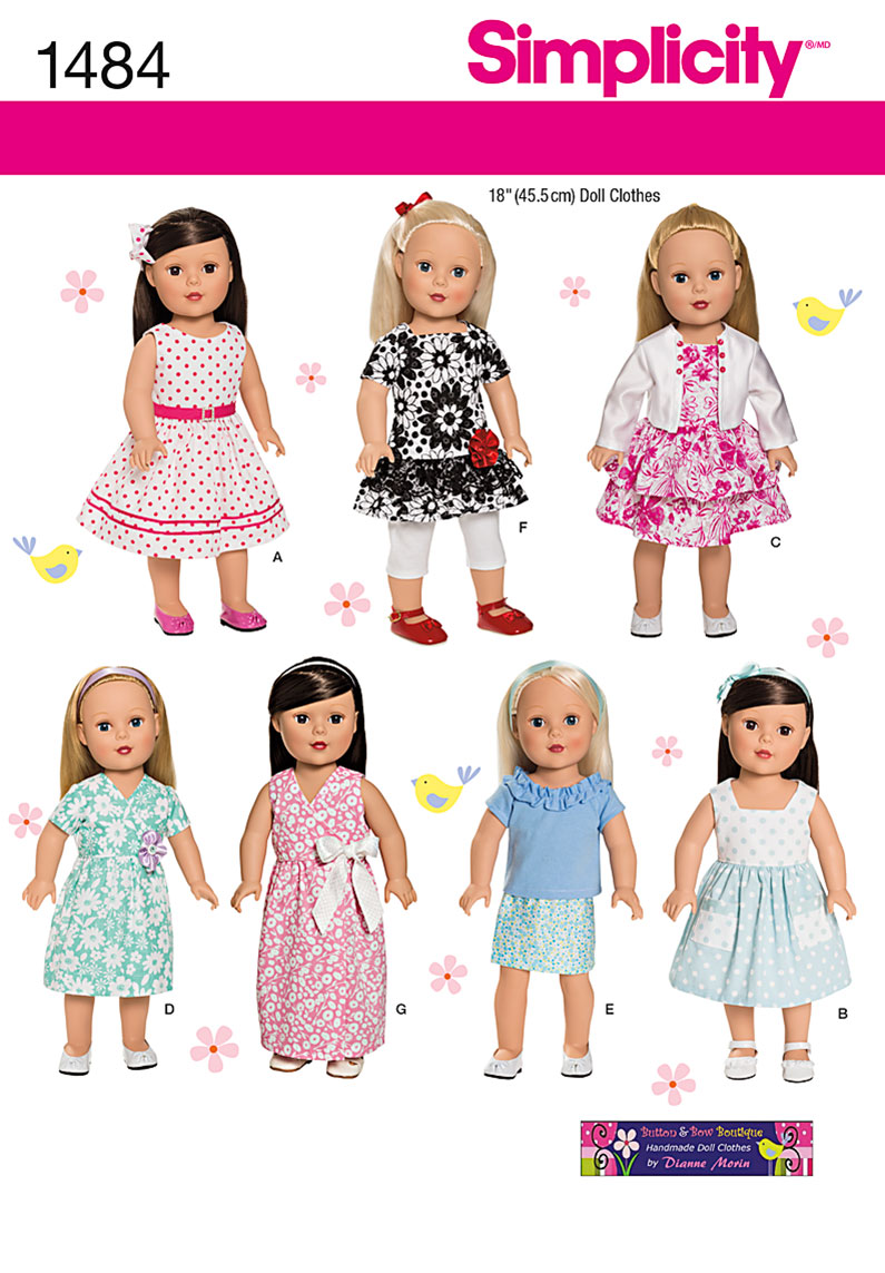 Simplicity 1484 18 Doll Clothes Sewing Pattern