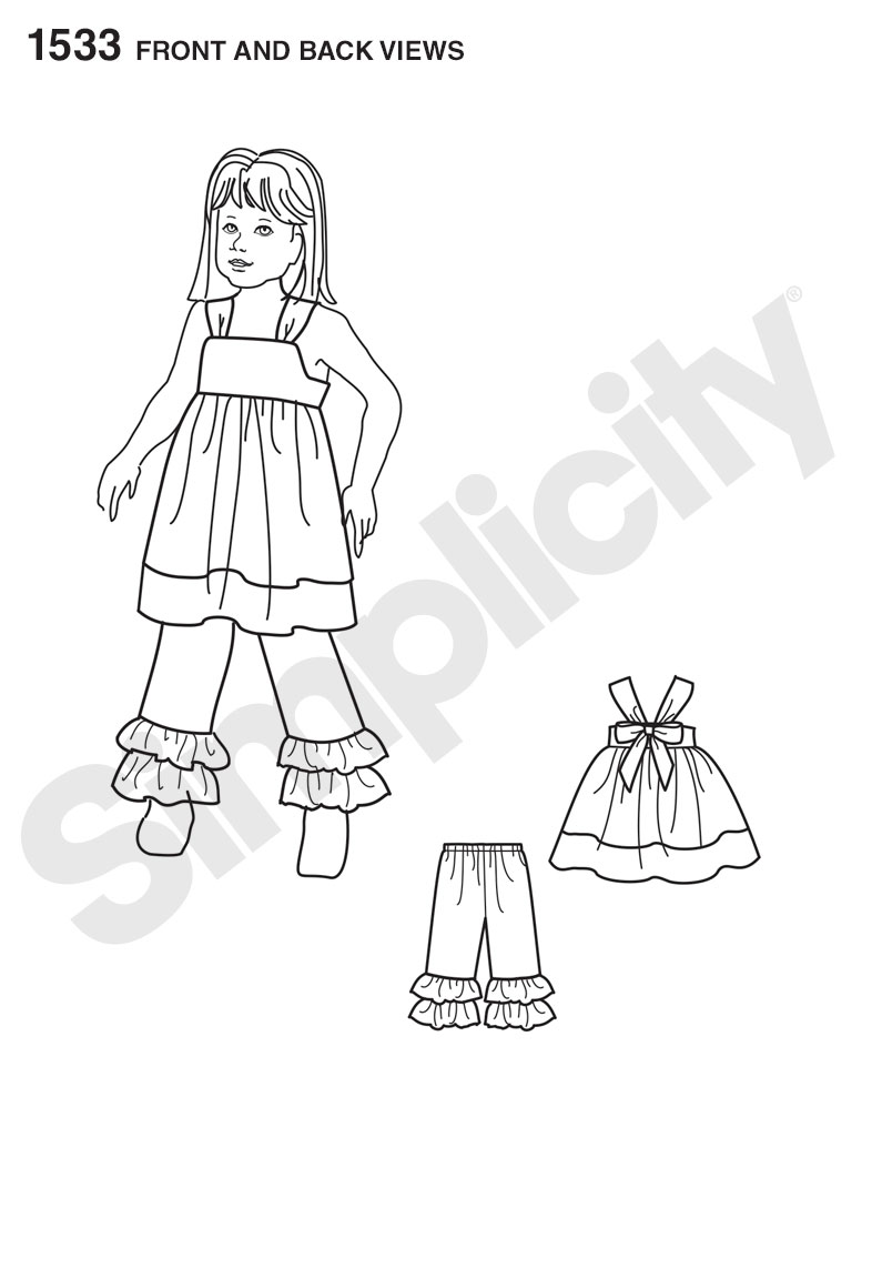 Click to magnify/shrink Simplicity 1533 It's So Easy Child's Dress and Pants Line Drawing