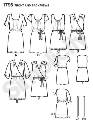 Simplicity 1796 Misses and Plus Dress Line Drawing