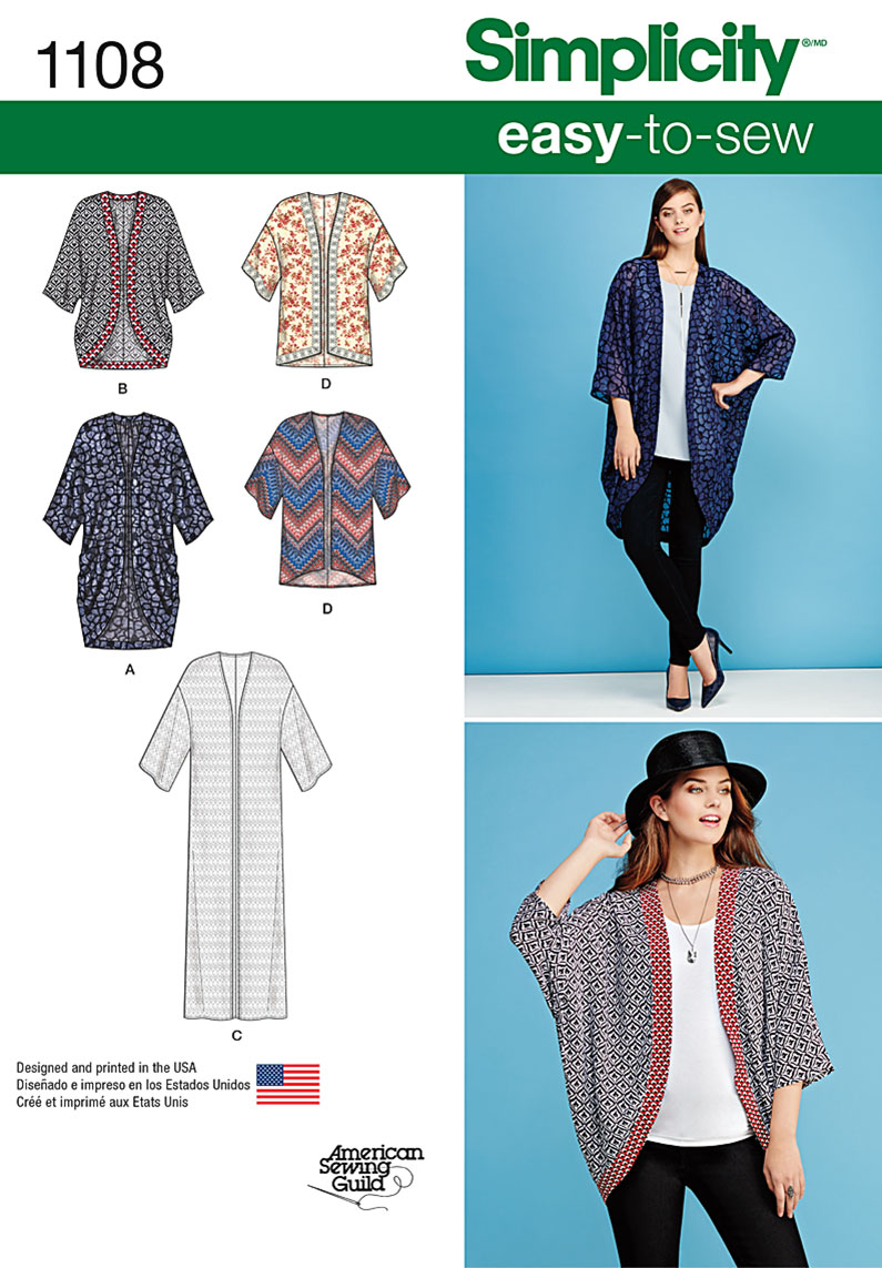 Simplicity 1108 Misses' Kimono's in Different Styles sewing pattern