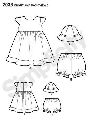 Simplicity 2038 Babies Dress, Panties and Hat sewing pattern