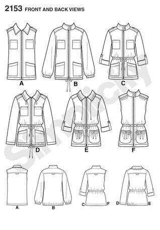 Simplicity 2153 Misses Anorak Line Drawing