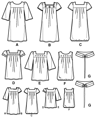 Click to magnify/shrink Simplicity 2689 Girls or Girls Plus Dress, Tunic and Belt Line Drawing