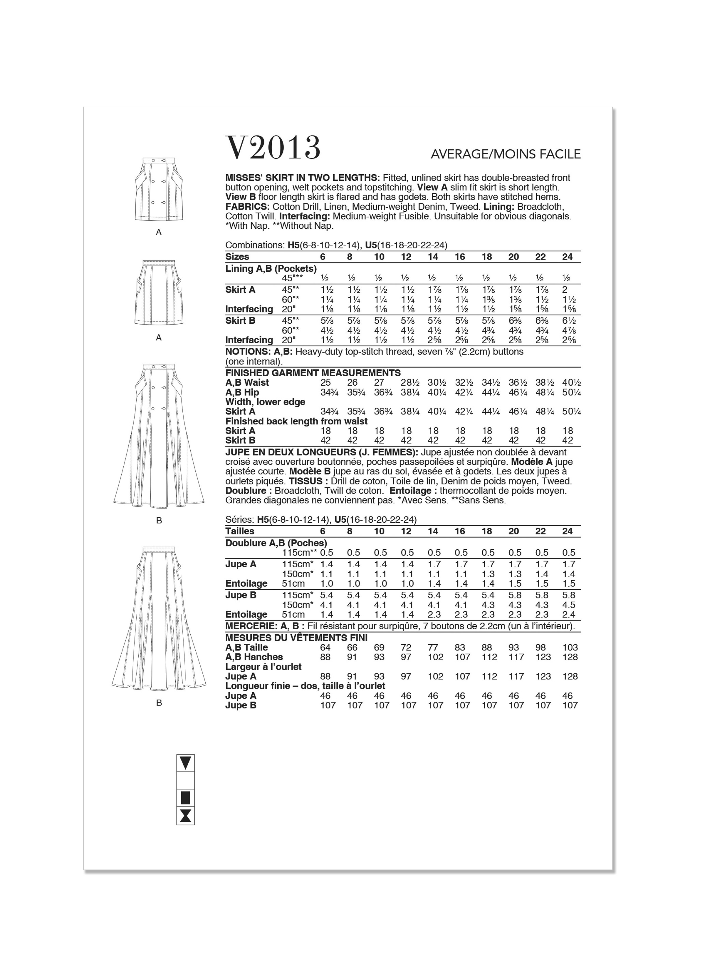 Vogue Patterns Misses Skirt In Two Lengths