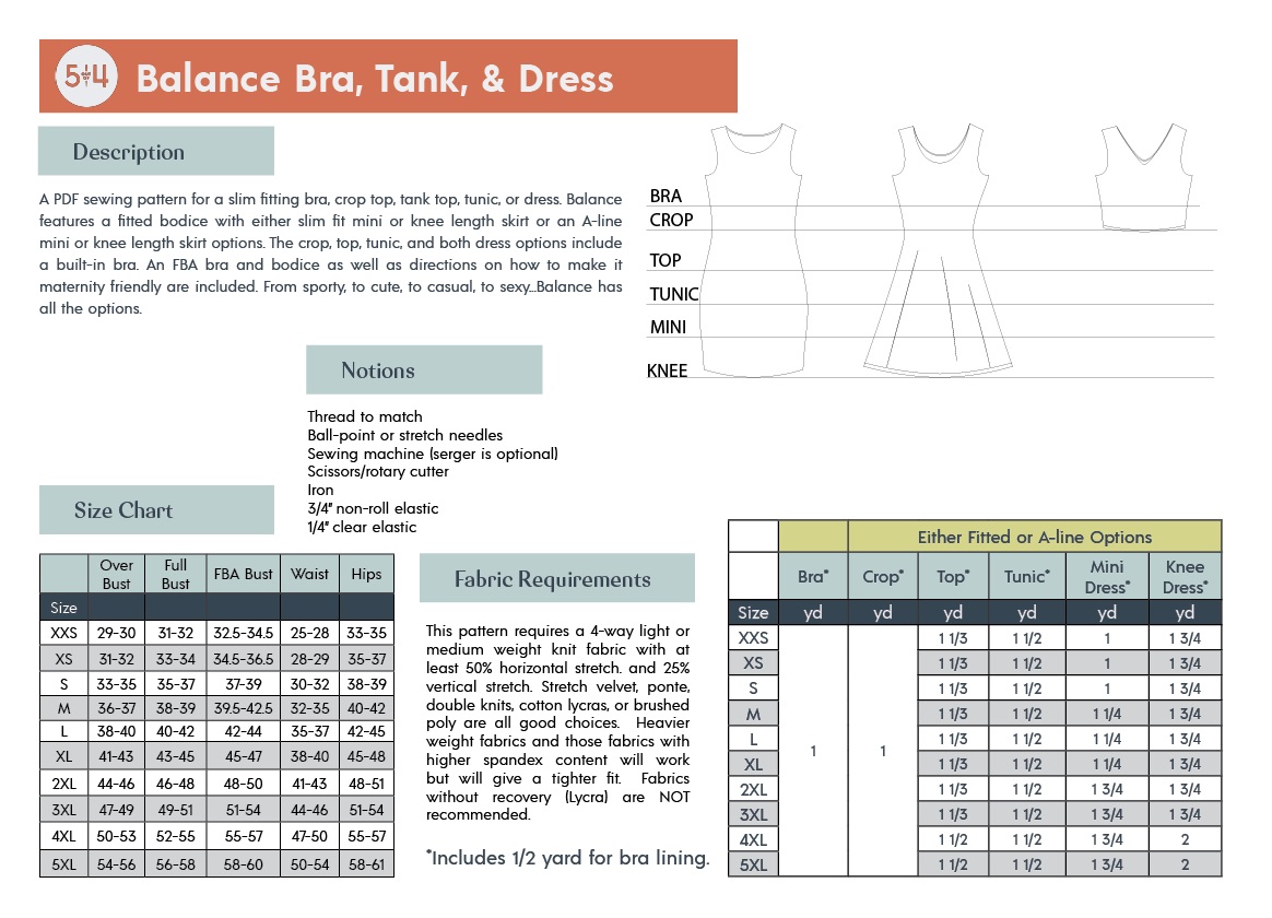 5 out of 4 Patterns Balance Bra, Tank, and Dress Downloadable Pattern