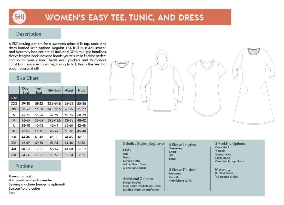 Sewing Pattern Tunic Dress XS-XXXL Notched V Neck Sleeved Dress Easy  Digital PDF T Shirt Tunic Dress Pdf Summer Dress Pattern 