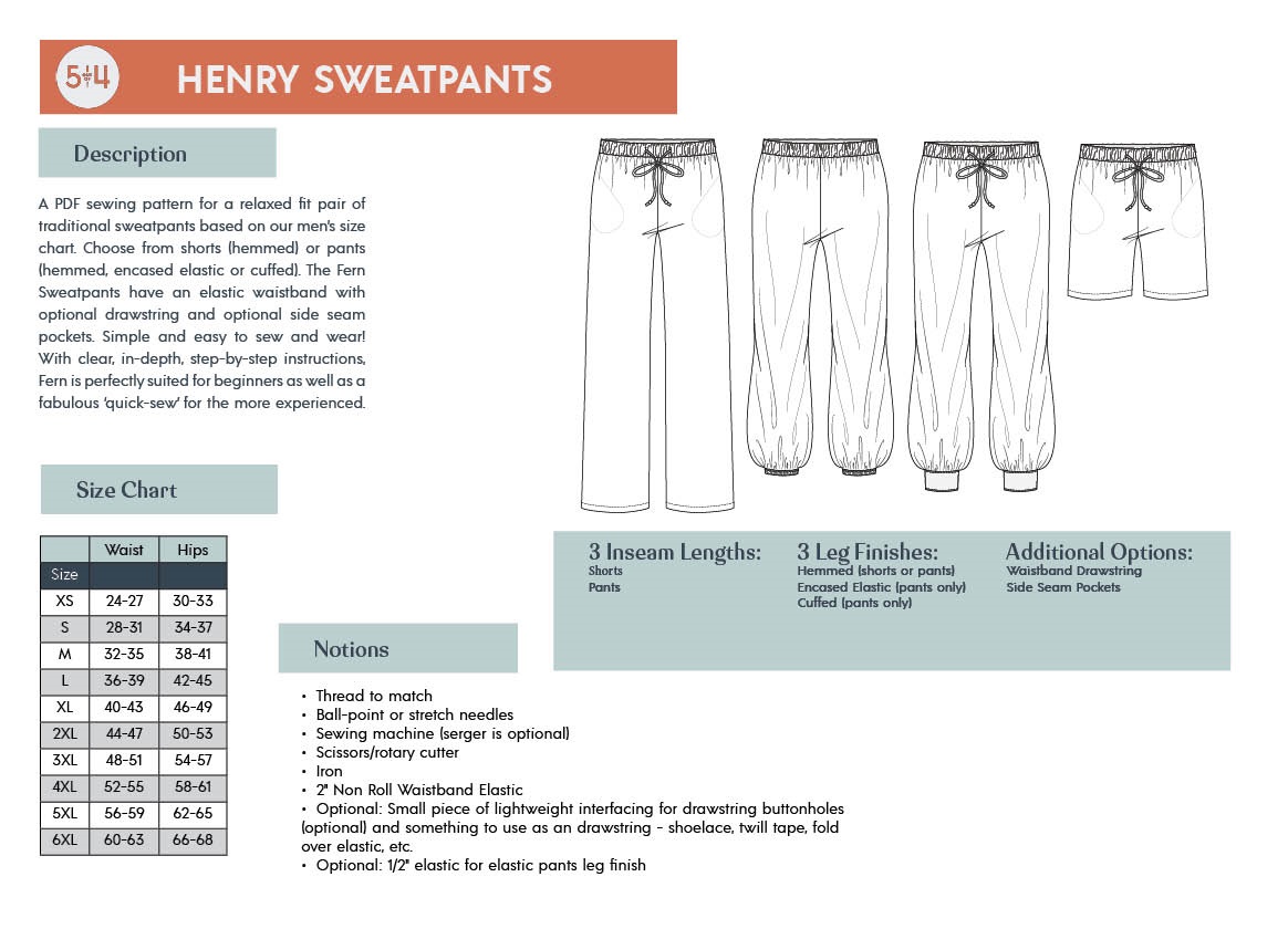 5 out of 4 Patterns Henry Sweatpants Downloadable Pattern
