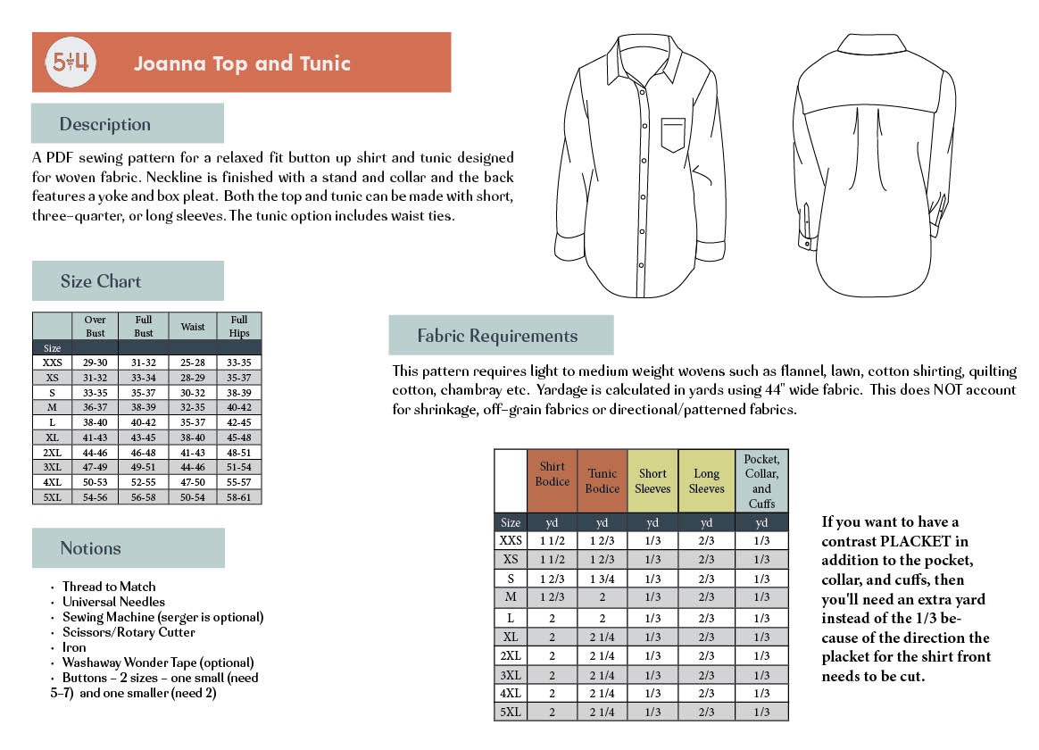 5 out of 4 Patterns Joanna Top, Tunic, and Dress Downloadable Pattern