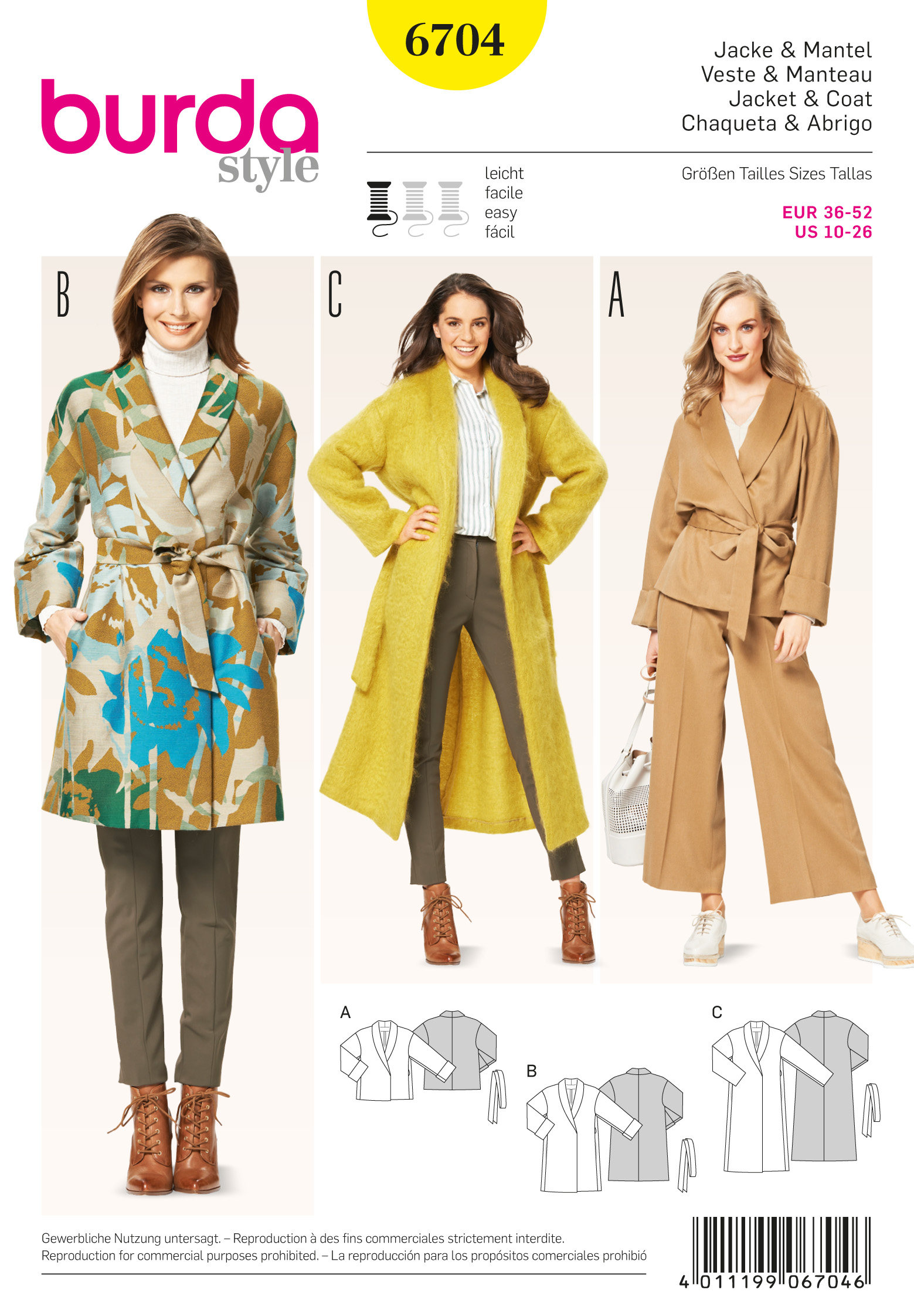 Burda 6704 Misses' and Plus Size Coats and Jackets