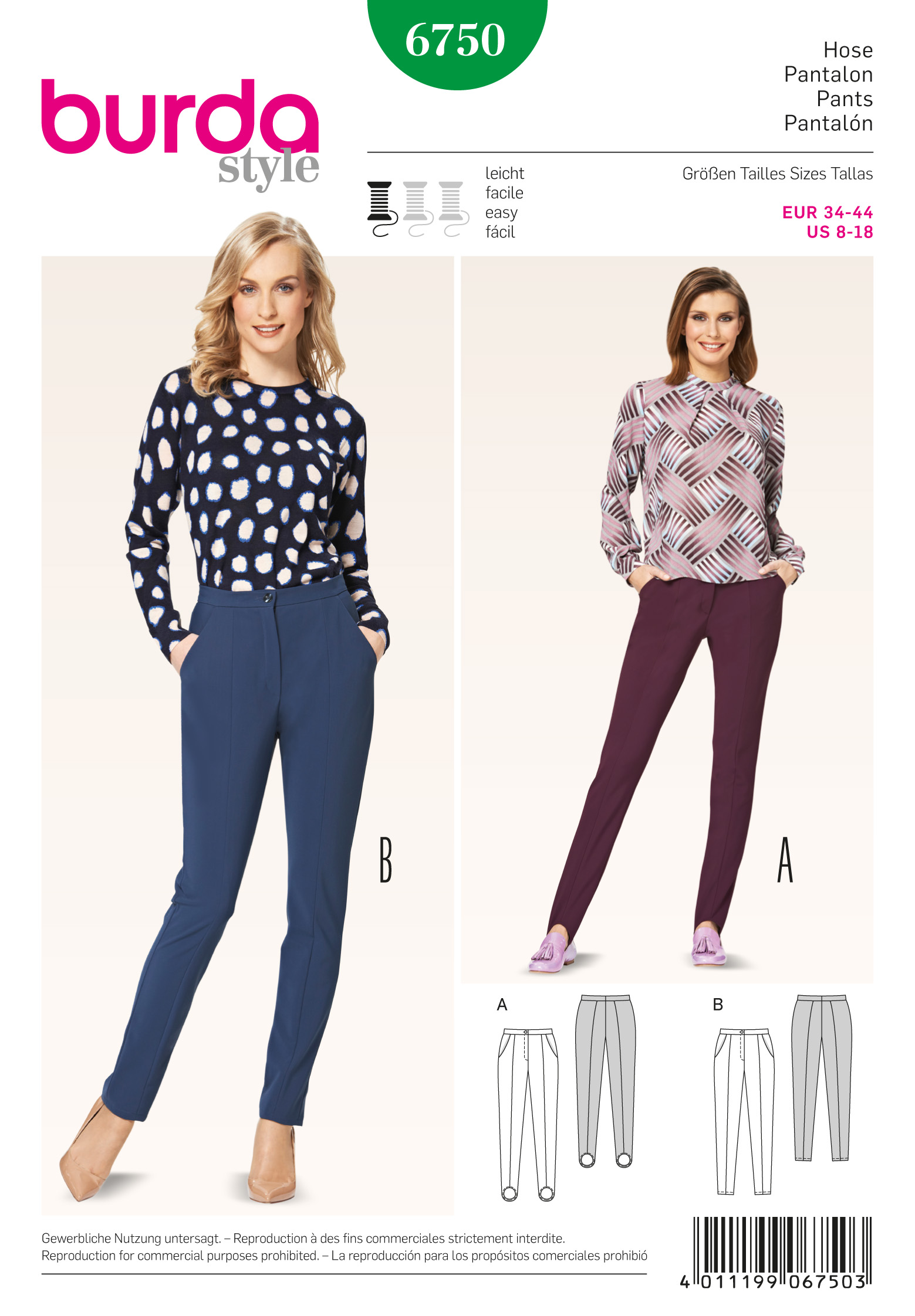 Burda 6750 Misses' Slim Pants sewing pattern