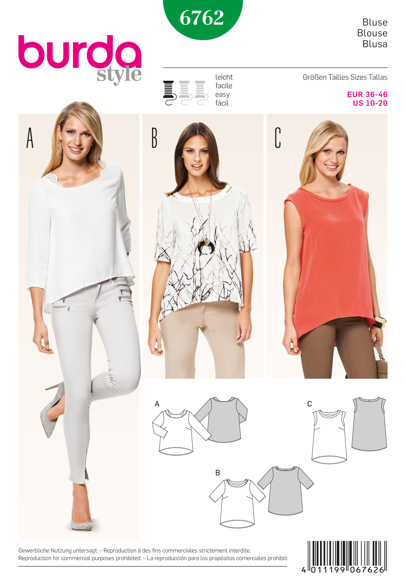 Burda 6762 Burda Style Tops, Shirts, Blouses