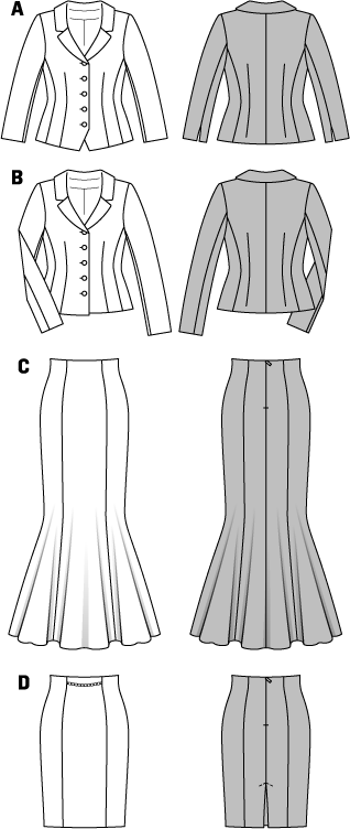 Straight & Fishtail Skirts Burda Ladies Sewing Pattern 6781 Fitted Jackets