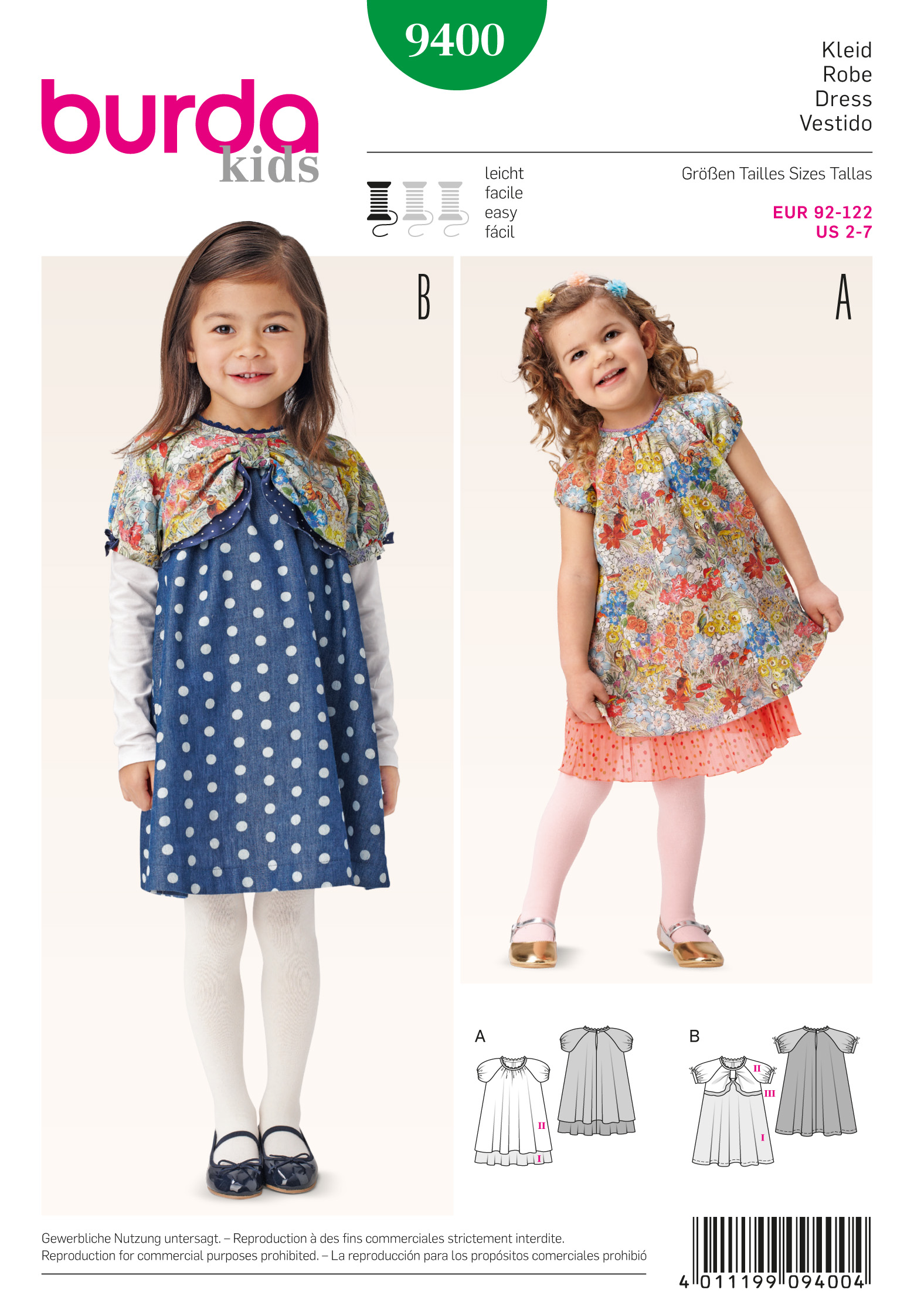 Burda 9400 Children's Dress with Puff Sleeves