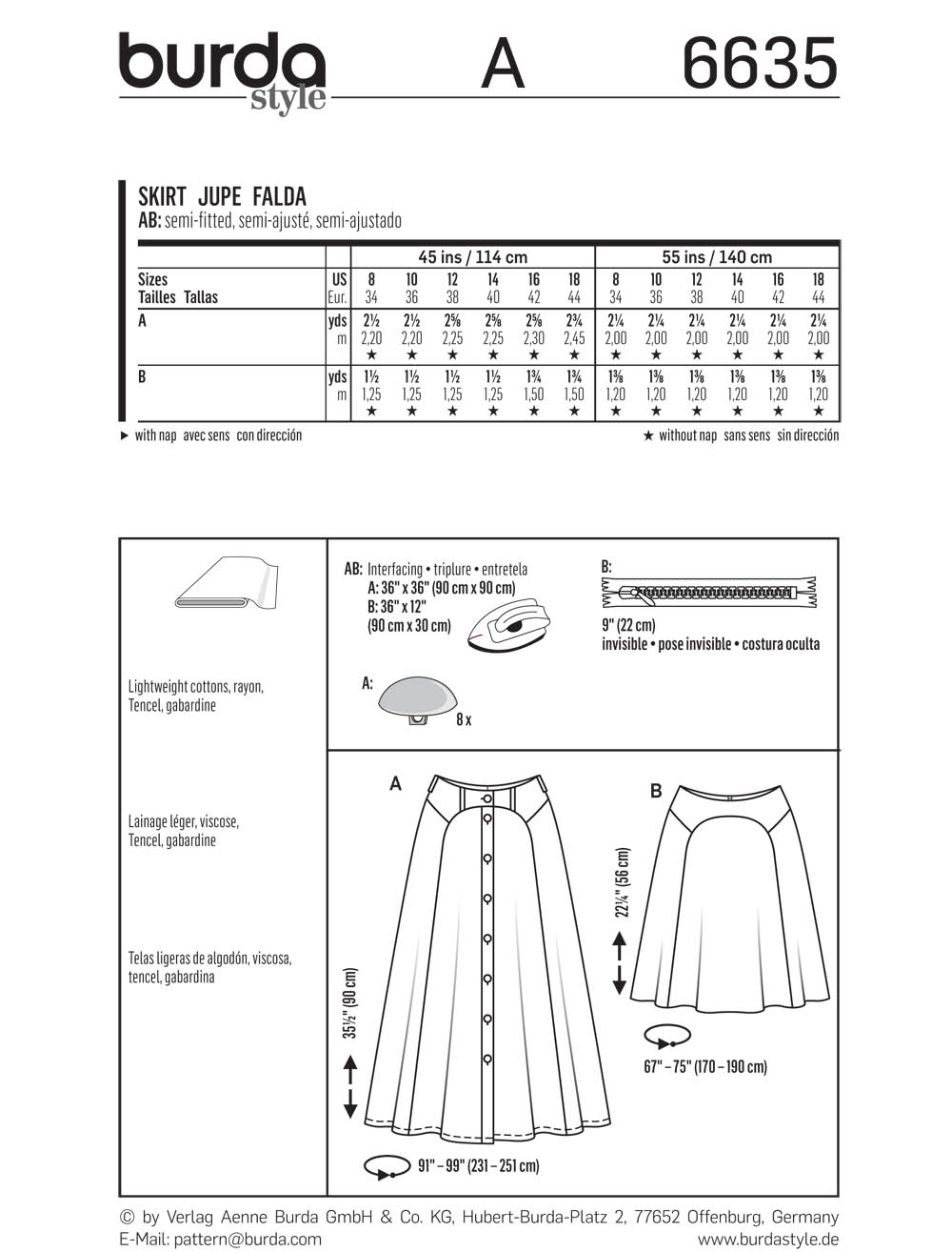 Burda 6635 Misses' Skirt