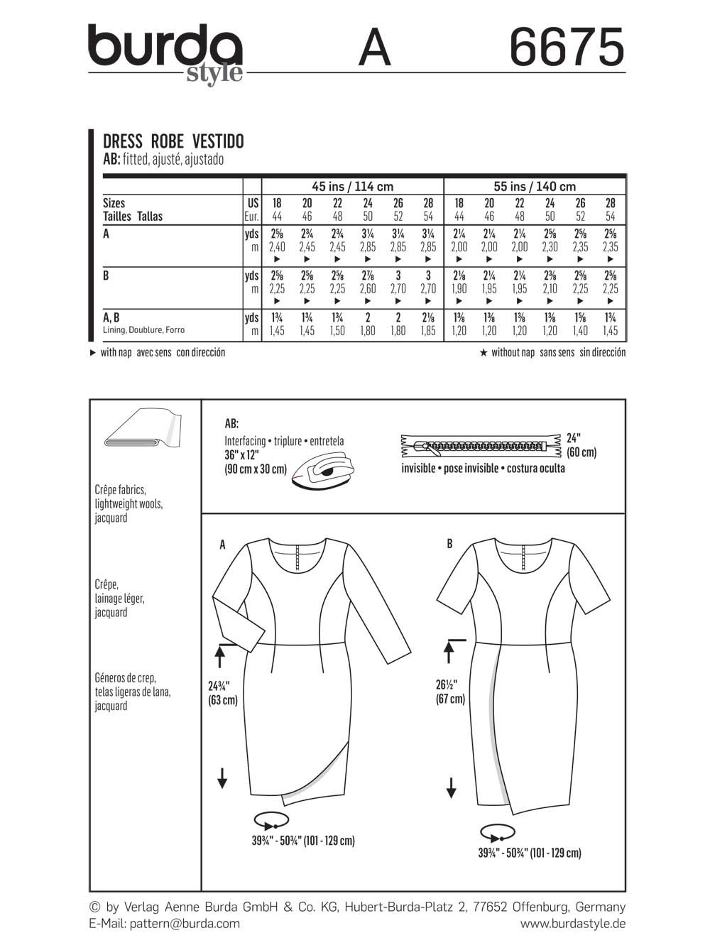 Burda 6675 Women's Shirt and Dress
