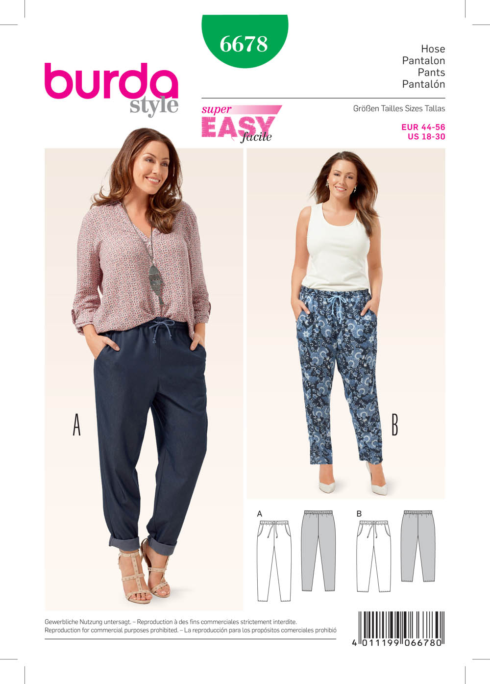 Women's Pants or Trousers Sewing Pattern~Two Variations (Sizes 18-28) Burda  6218