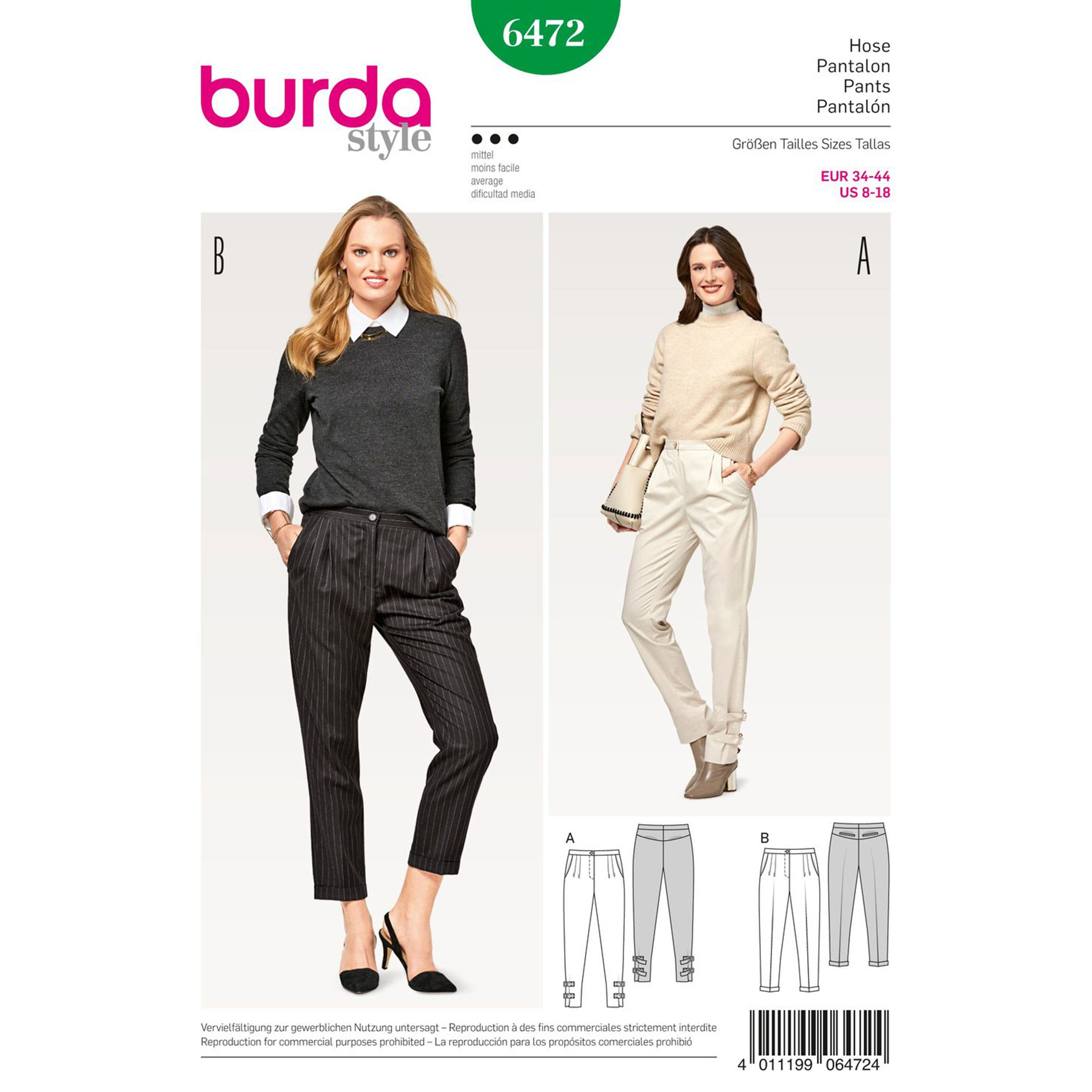 Burda Burda Style Pattern B6472 Misses' Pleated Trousers