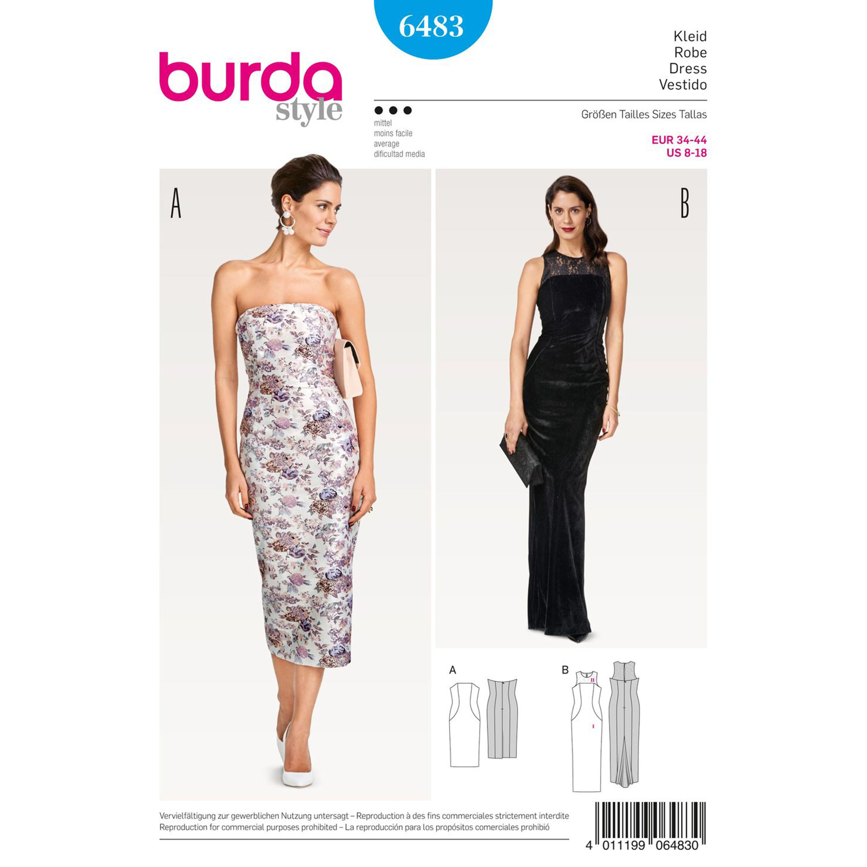 Burda Burda Style Pattern  B6483 Misses Evening  Strapless  
