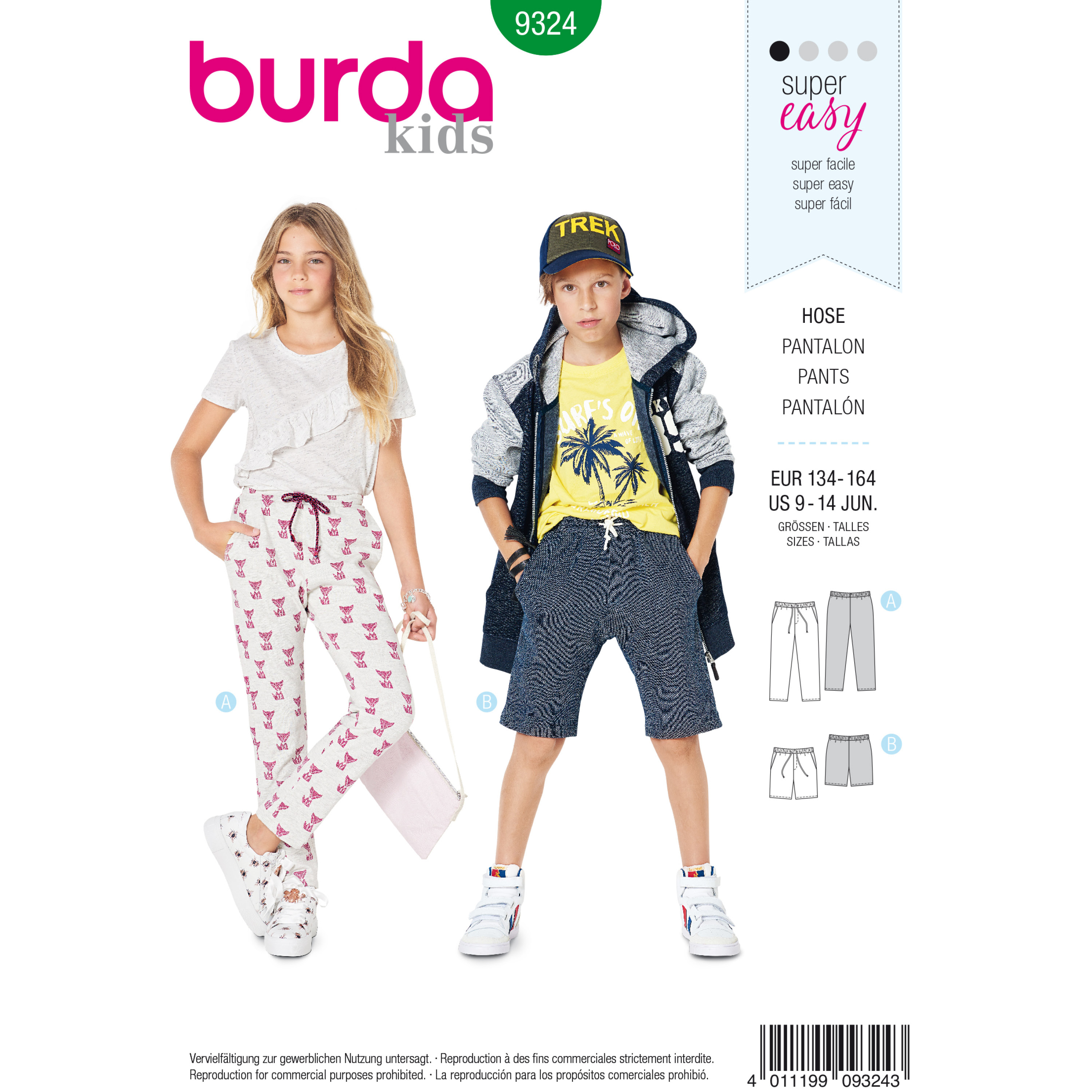 Burda KIDS Pattern 9406 Boys 5 Pocket Jeans~Pants w/Cuff Variation Sz 4-10