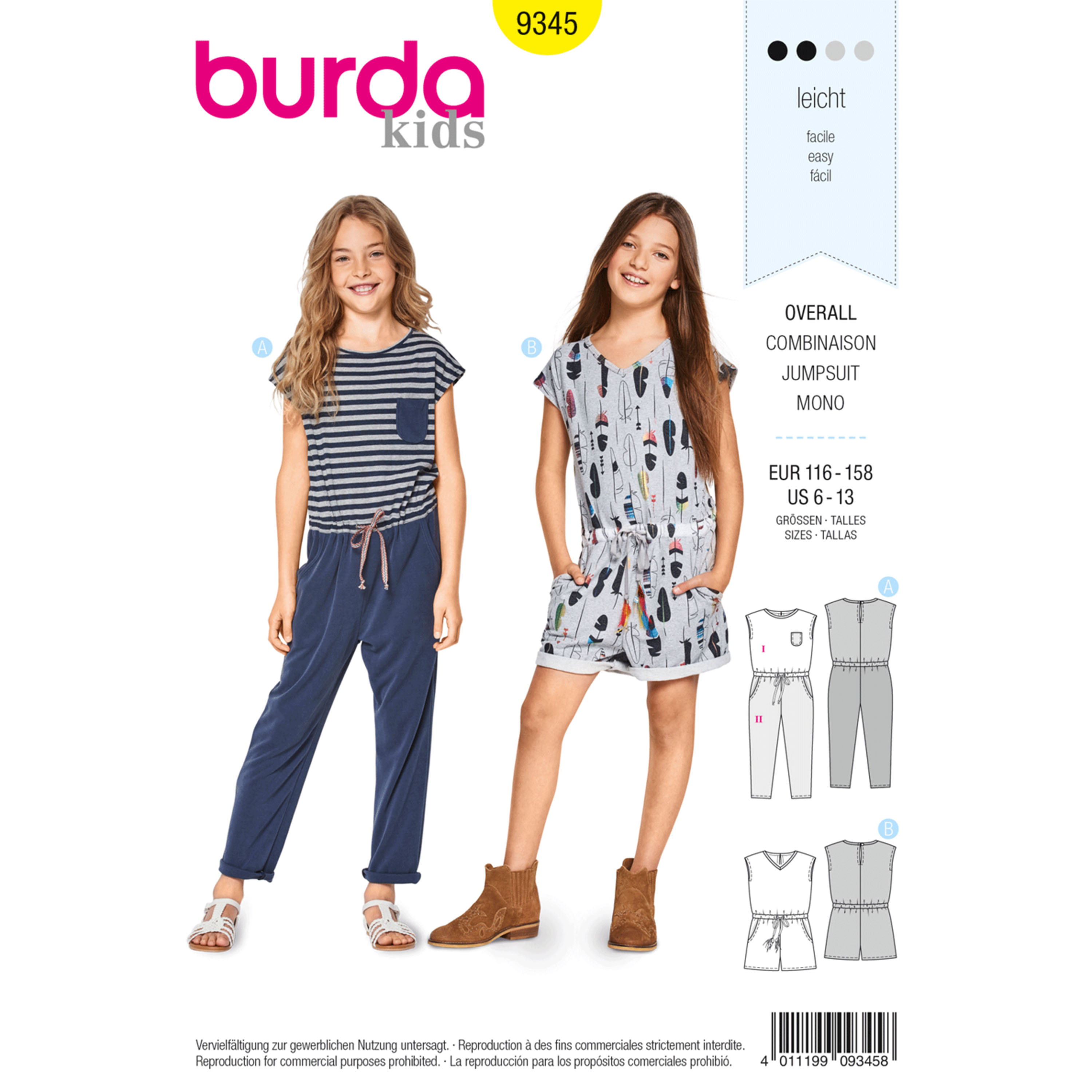 Burda Start 9615 Girls' Leggings Sewing Pattern, UNCUT, Size 3-4-5