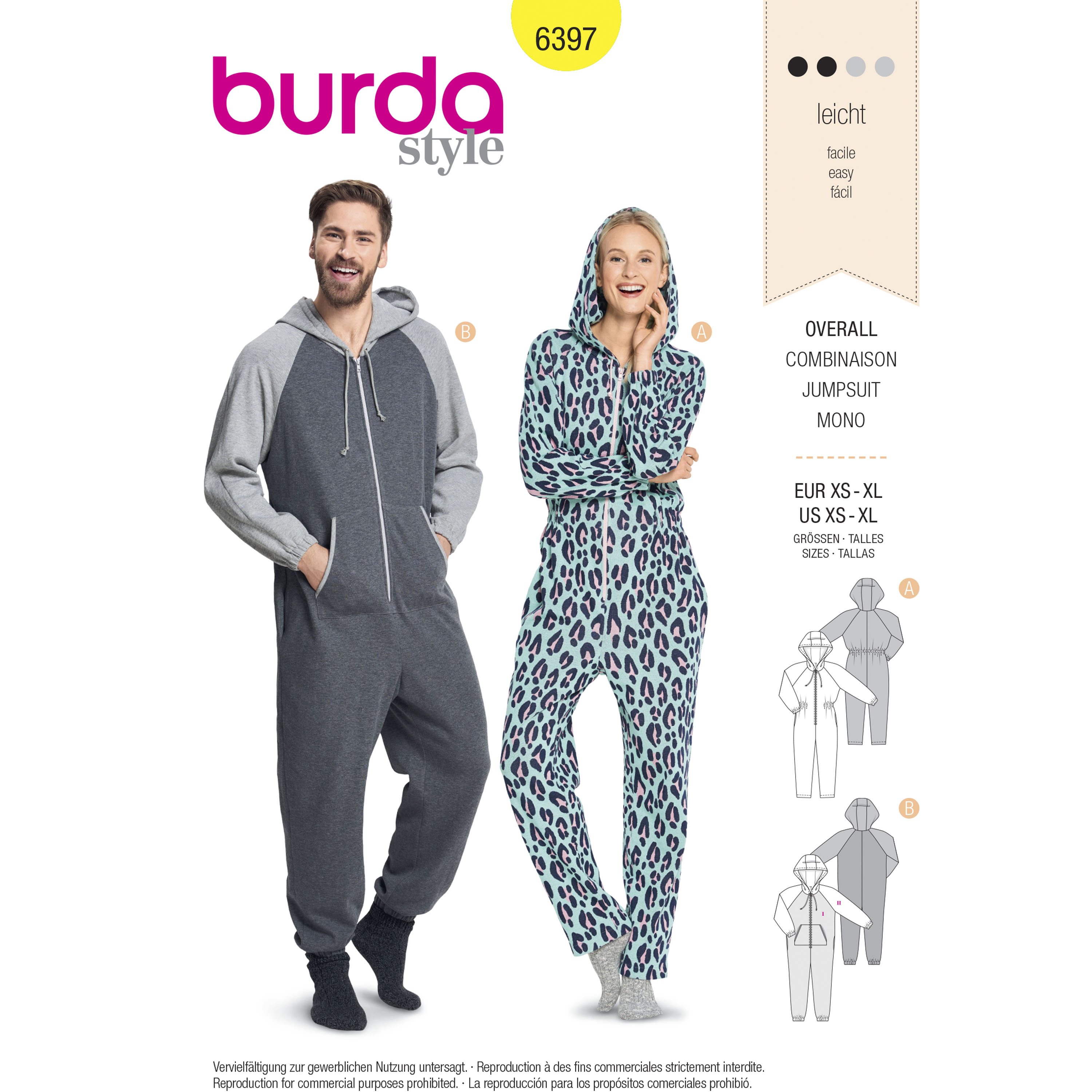 Burda 6397 Unisex Hooded Jumpsuits