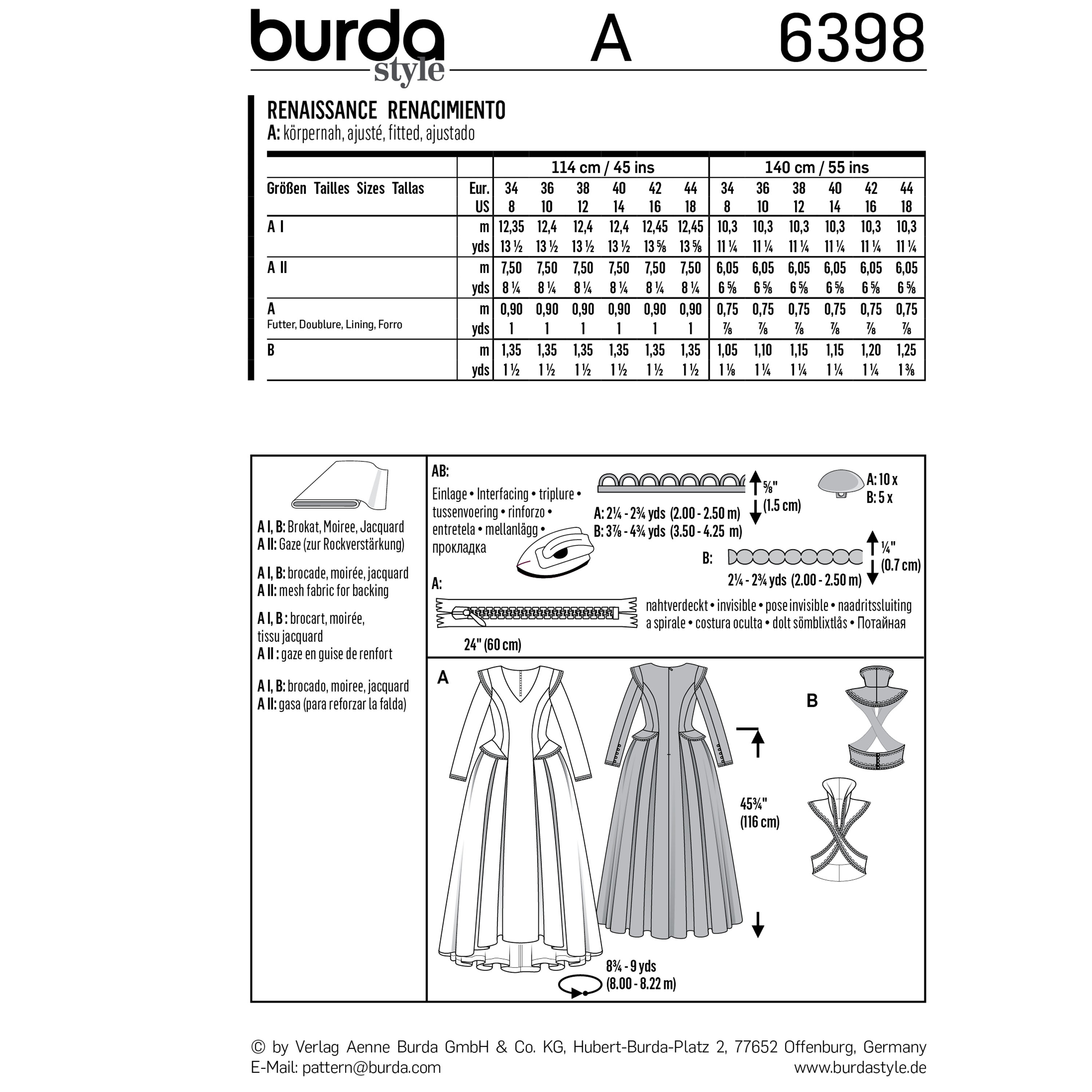 Burda 6398 Misses' Renaissance Dress