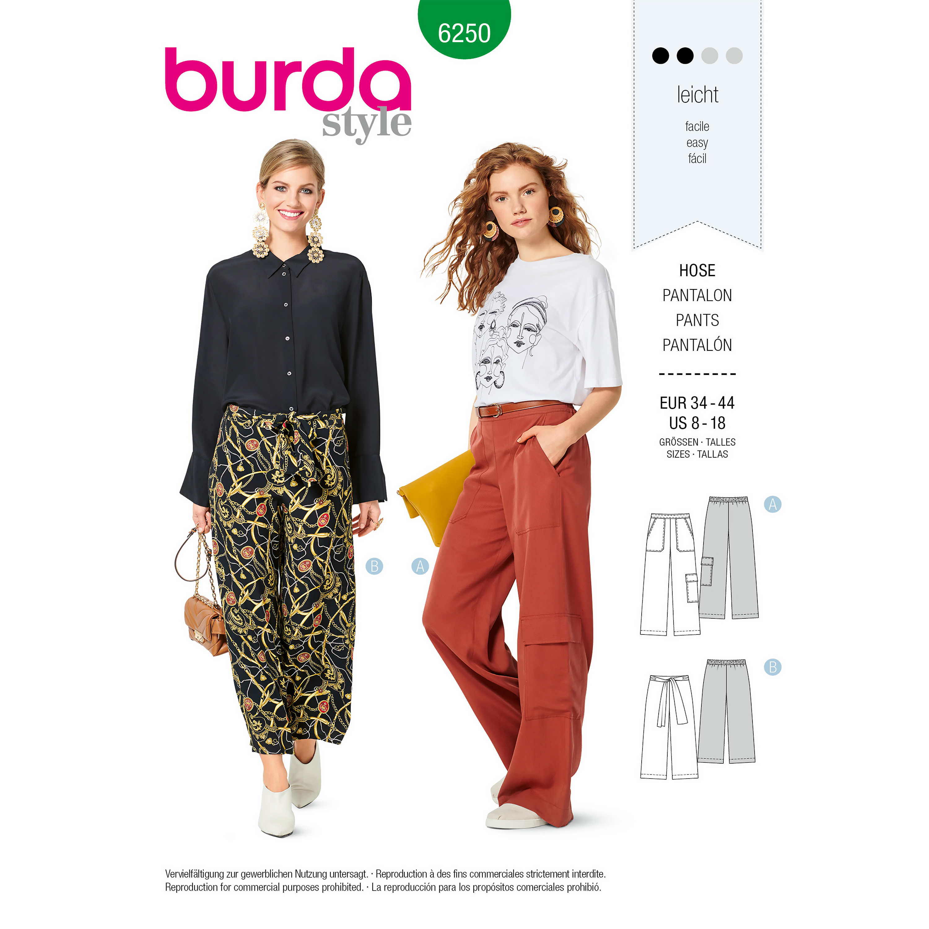  Burda Style Sewing Pattern 6250 - Misses' Pants, Pull