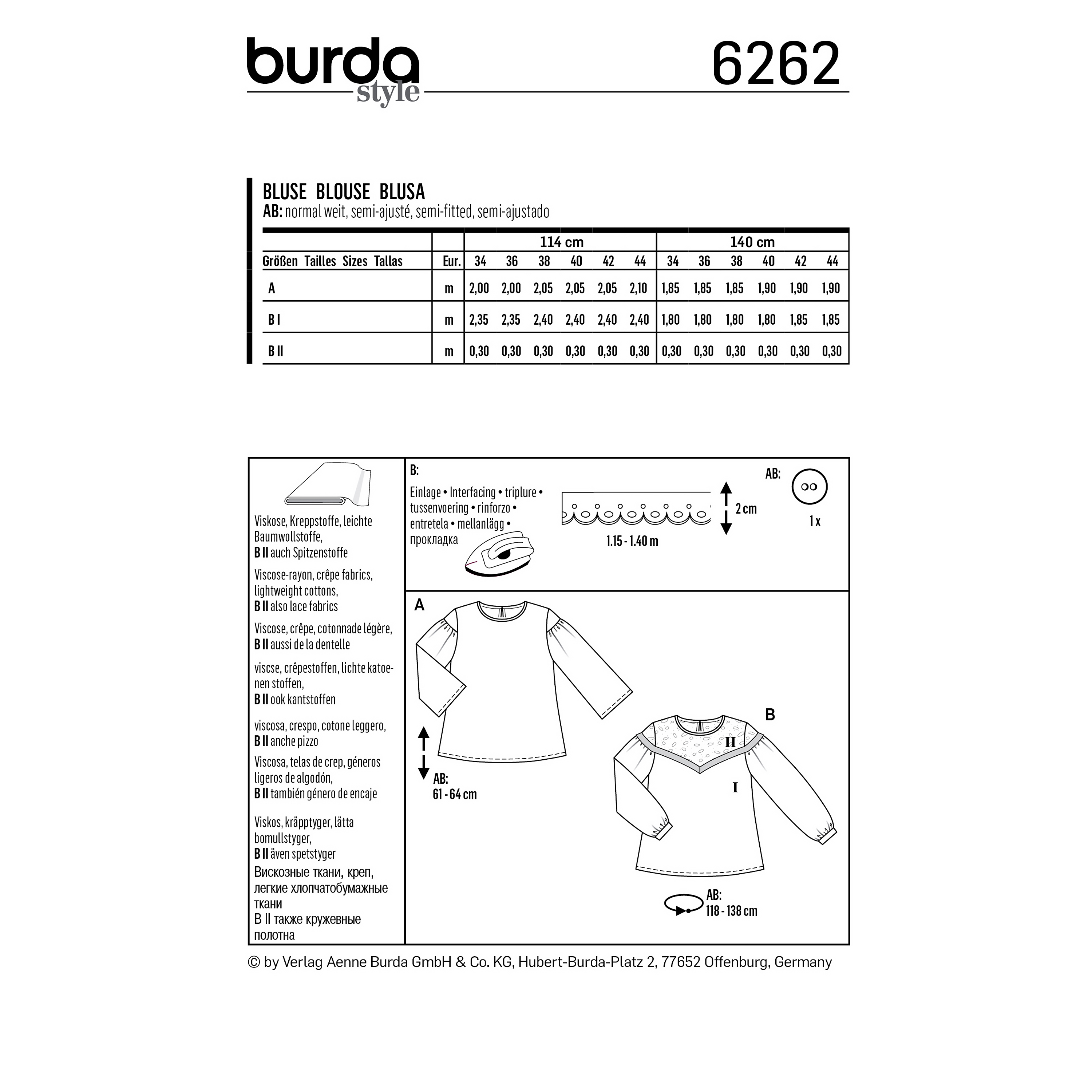 Burda 6262 Misses' Blouses