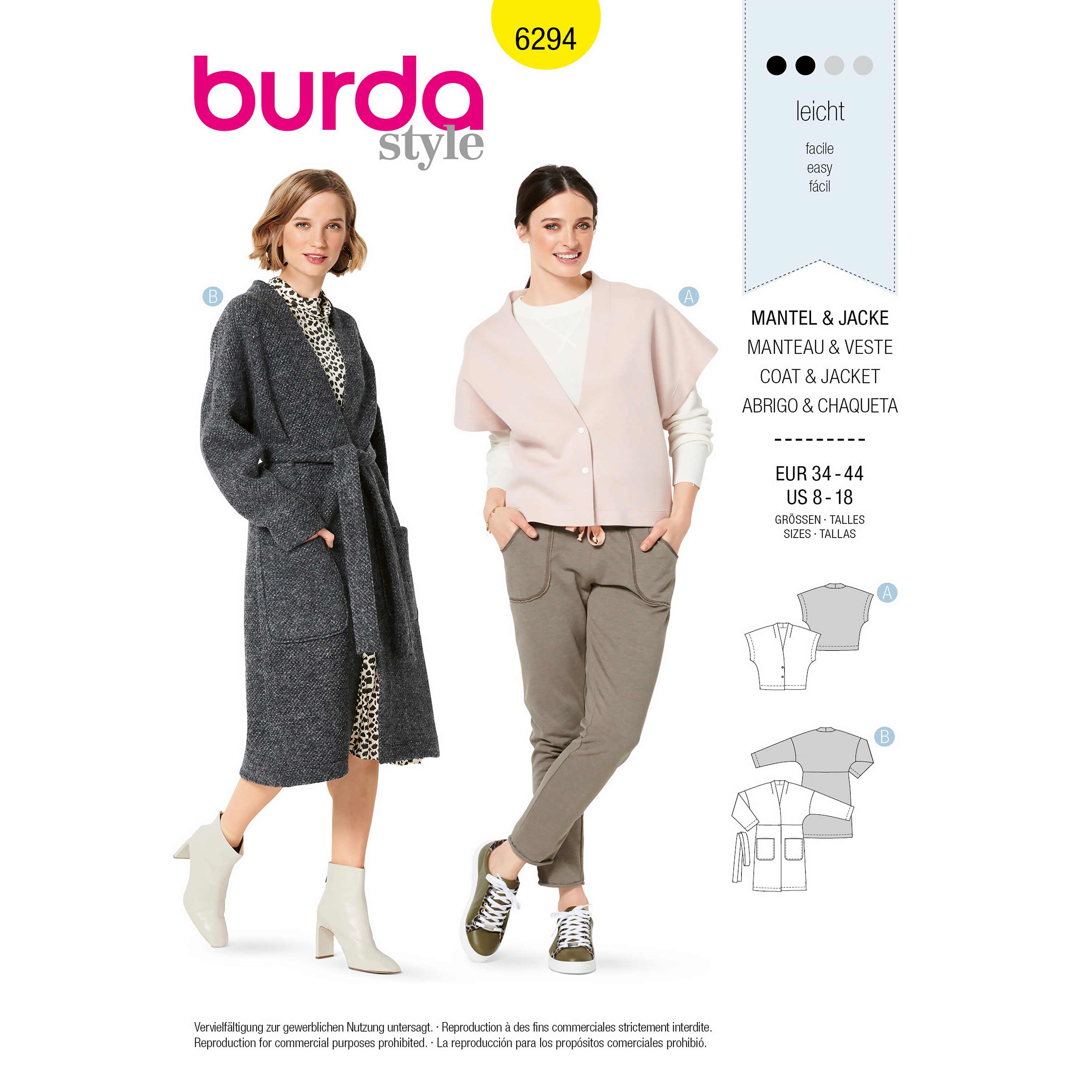 Burda 6294 Misses' Coat and Sleeveless Jacket