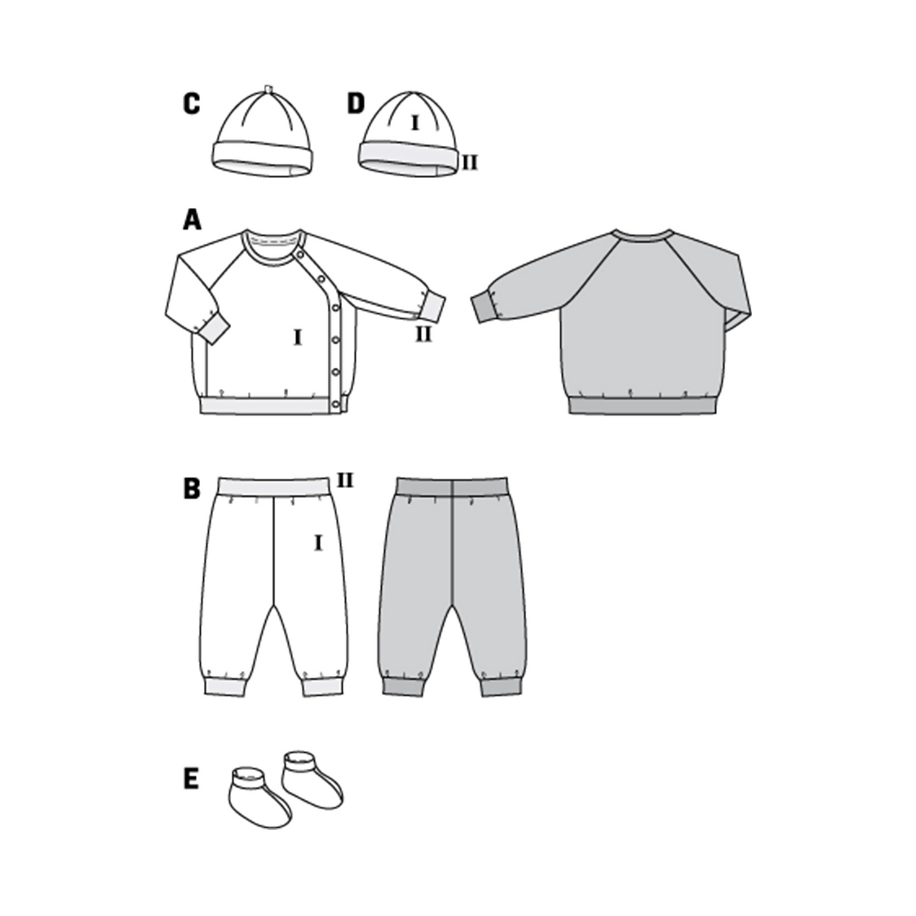 Burda 9315 Babies' Coordinates Wardrobe, Top, Pants, Hat and Bootees