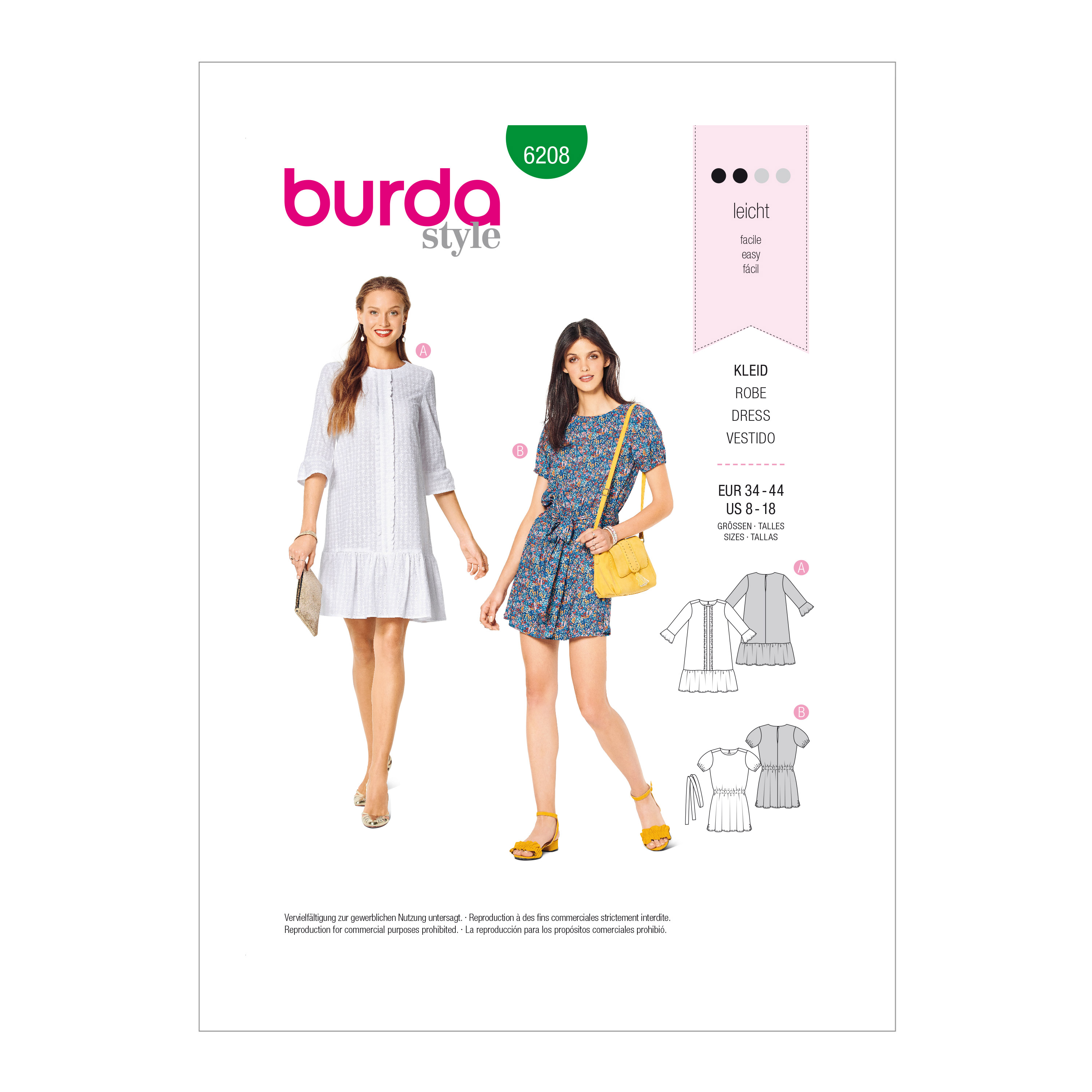 Burda 6208 Pull-On Dresses With Length Variations
