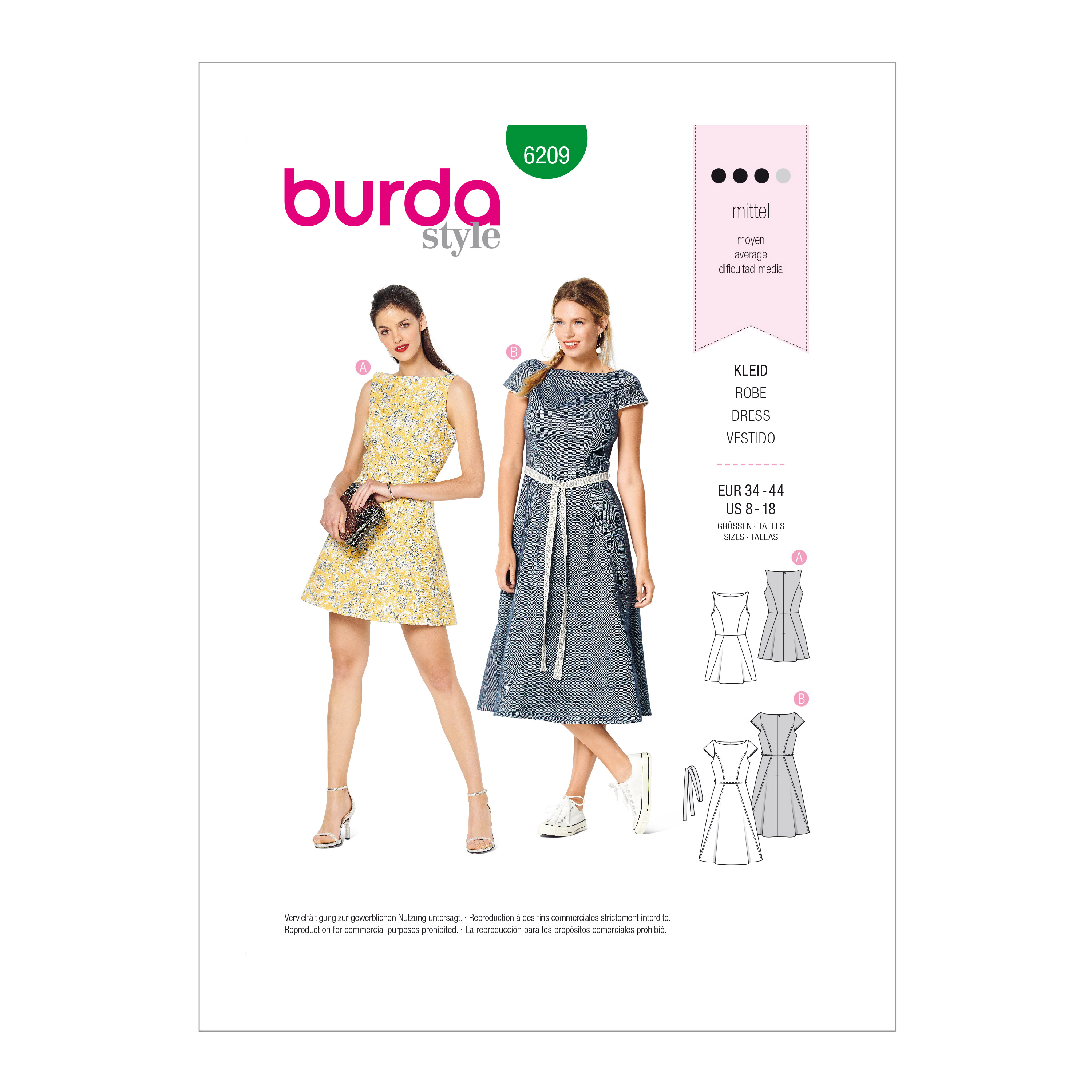 Burda 6209 Misses' Dresses With Mini Or Midi Lengths