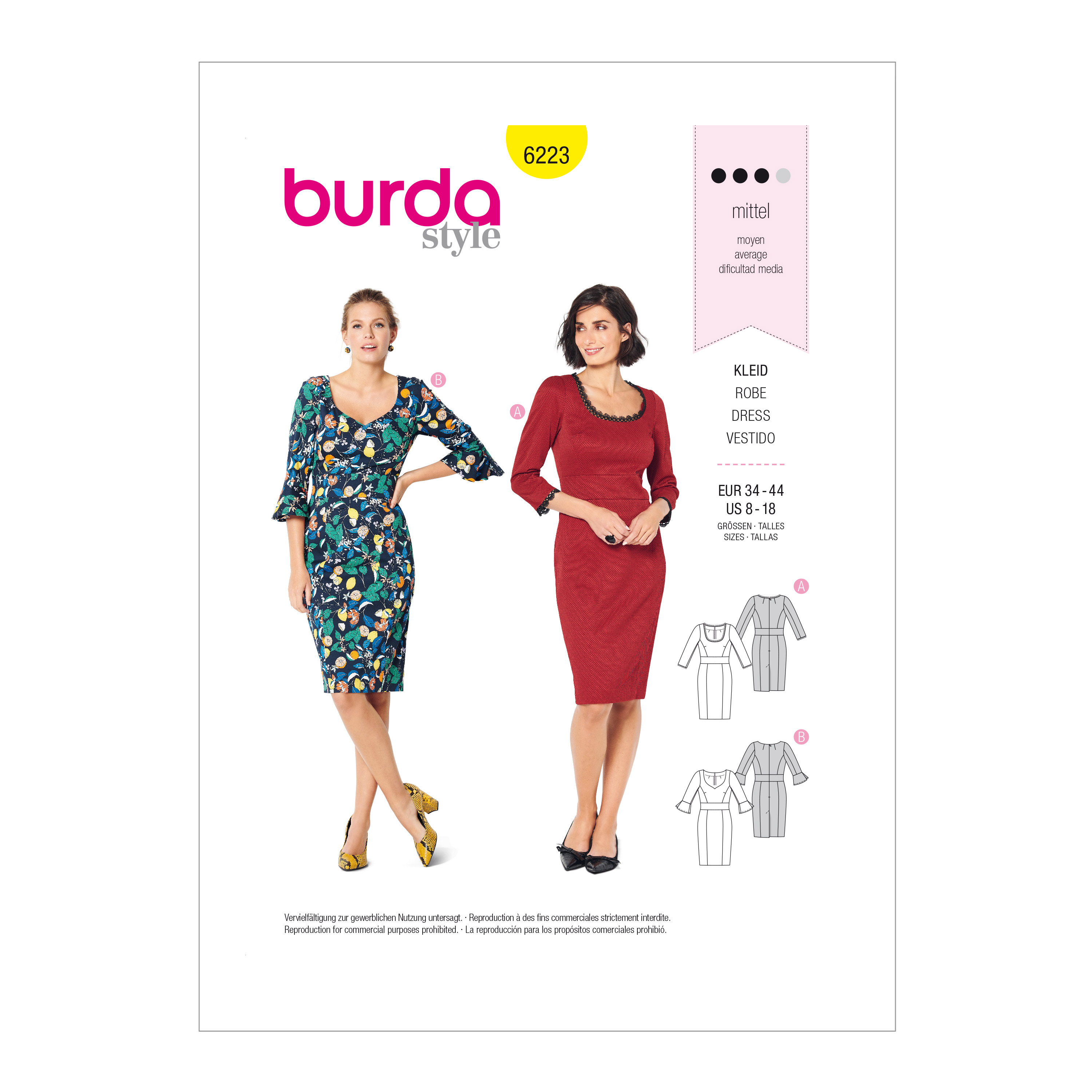 Burda 6223 Misses' Fitted Dresses With Neckline Variations