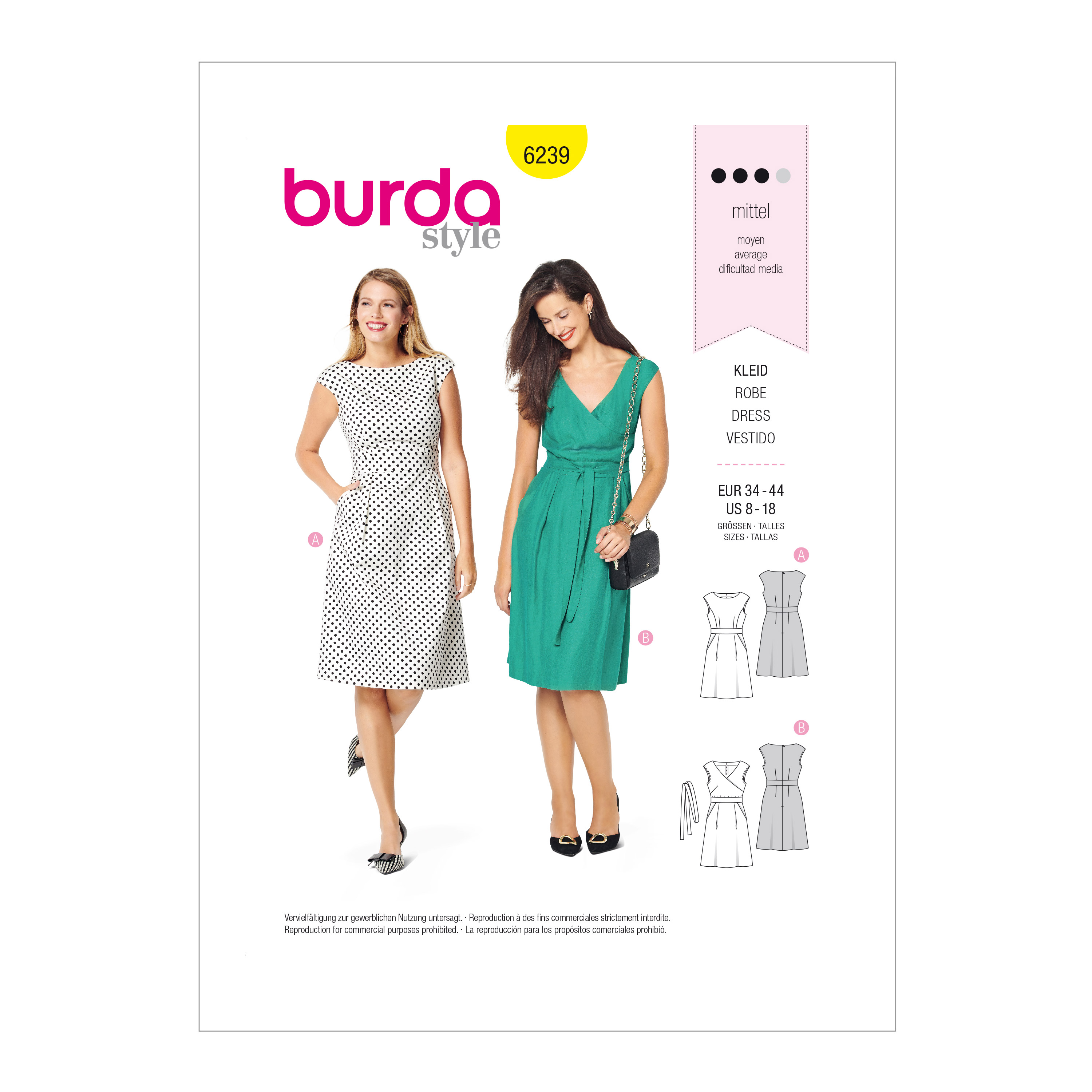 Burda 6239 Misses' Dresses With Fitted Waistbands
