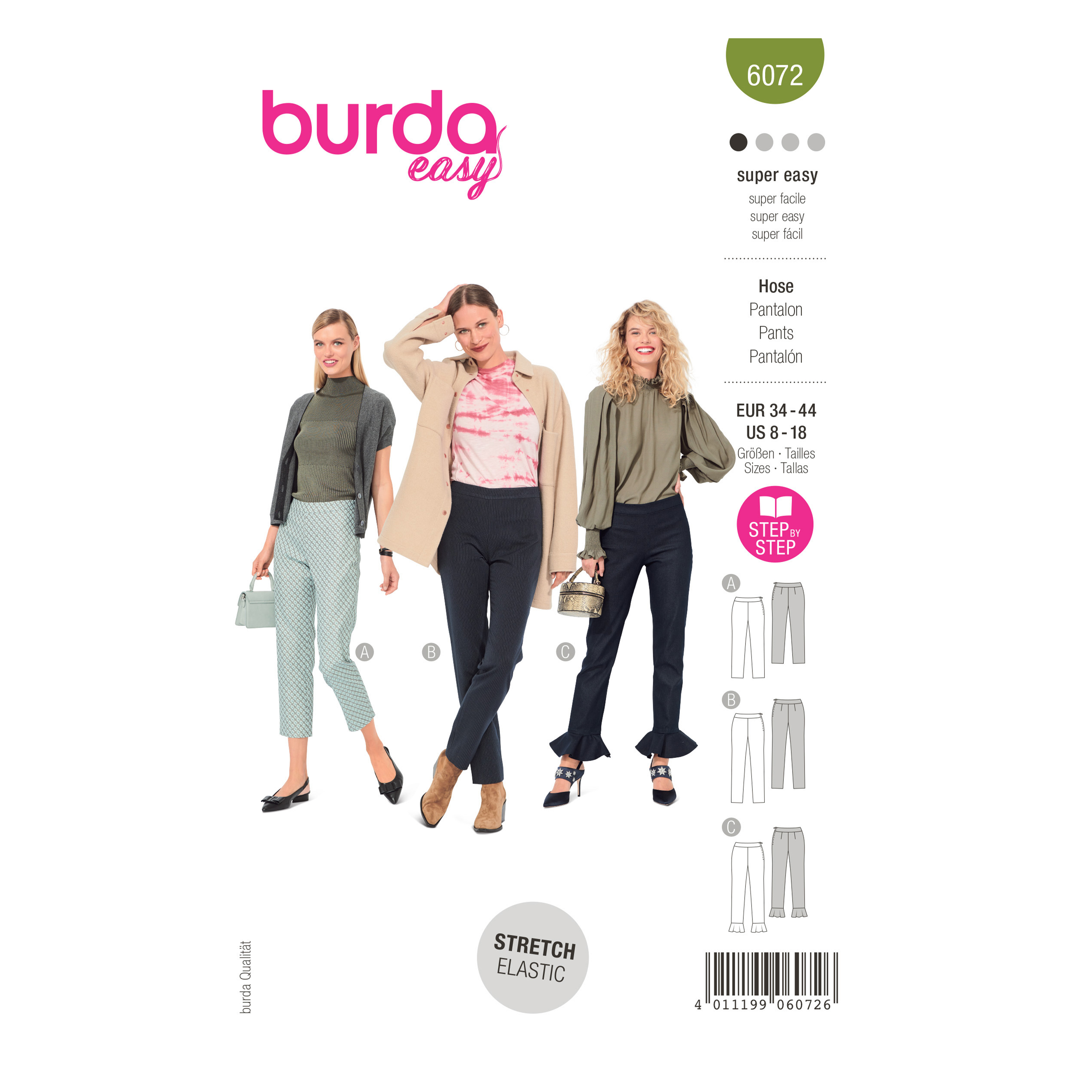 Burda 6072 Misses' Trousers and Pants in a Narrow Cut with Side Zipper