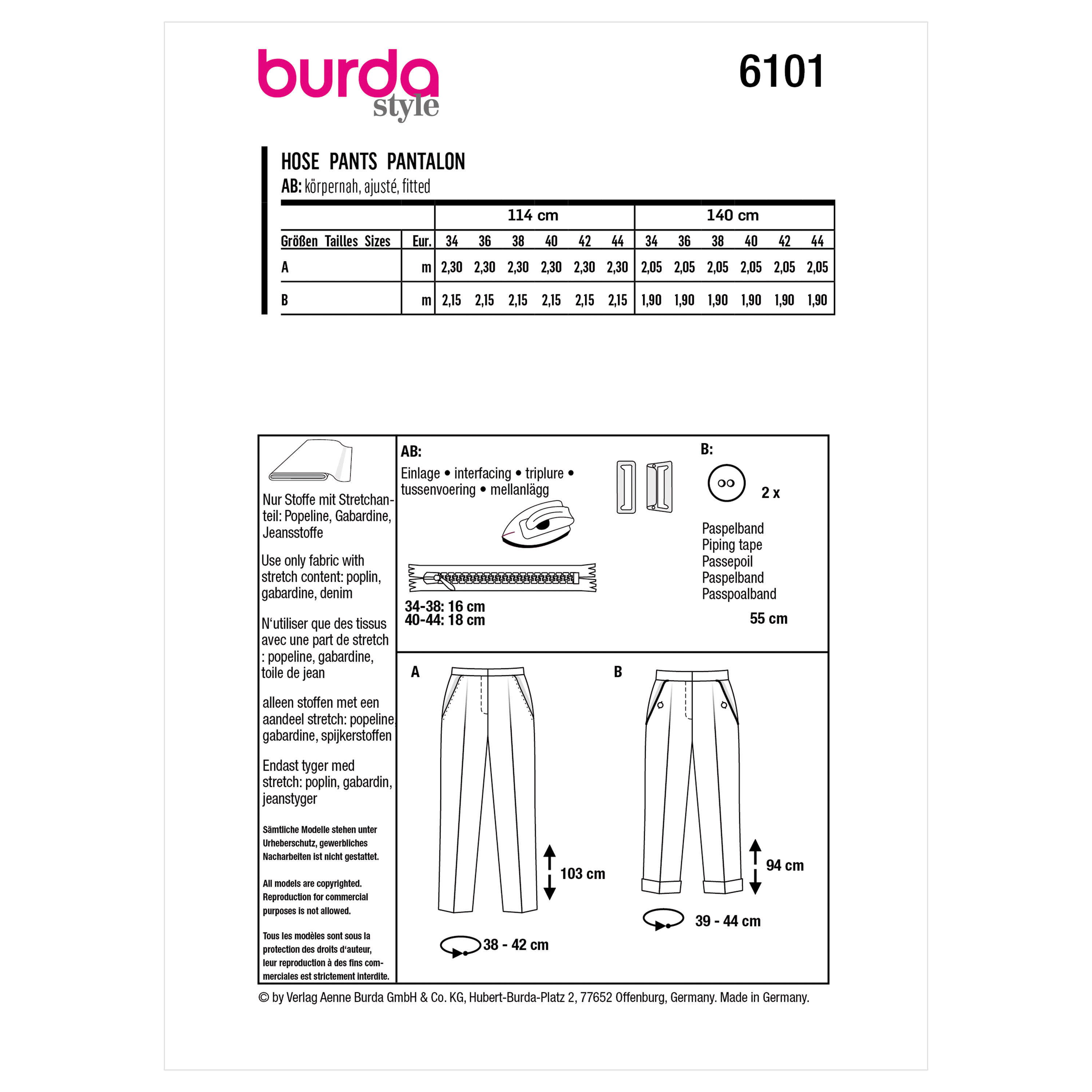 Burda Sewing Pattern 6601 Size 6-16 Misses Flared Pants Trousers / Uncut FF  -  Ireland