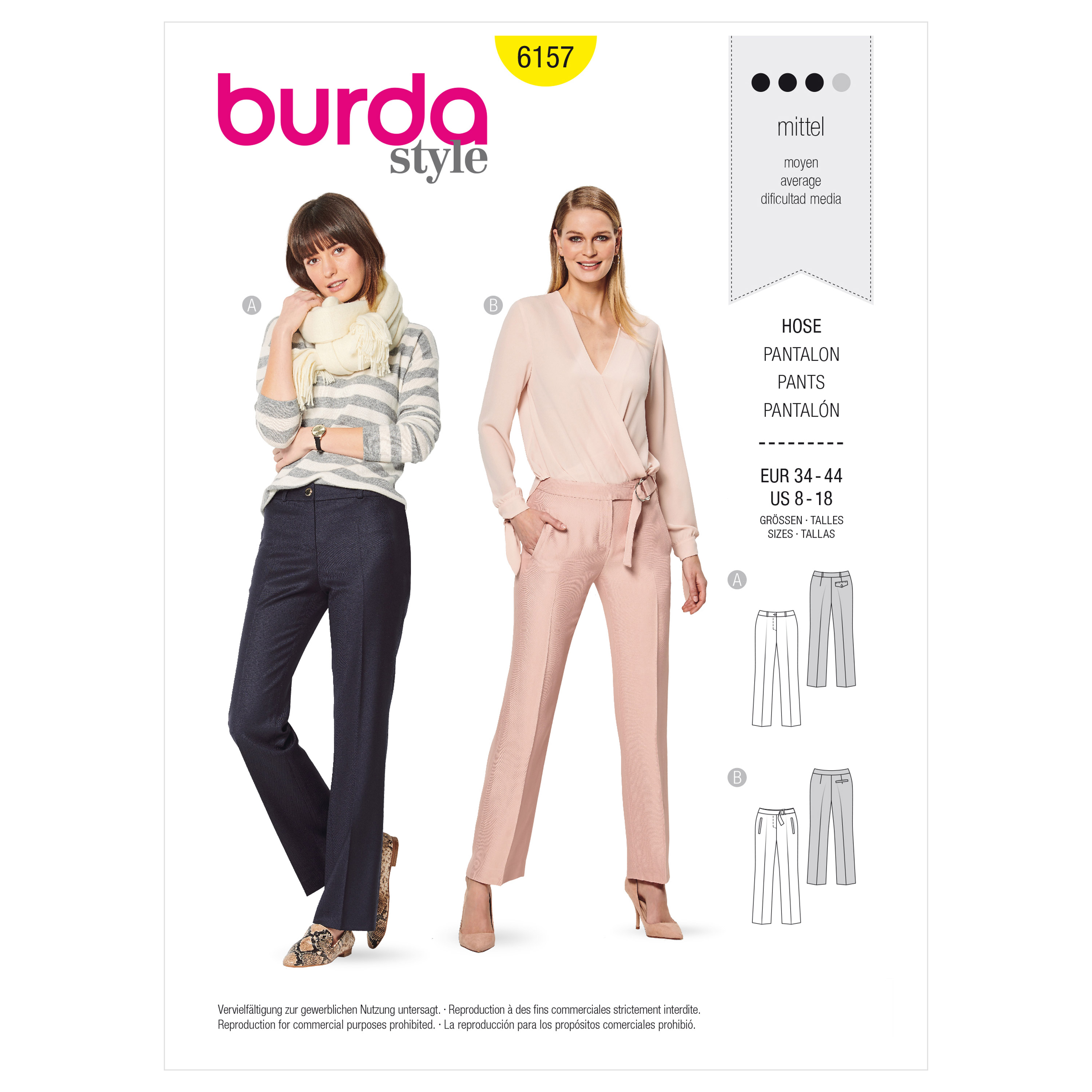Burda 6157 Misses' Trousers or pants with a shaped waistband – Straight leg